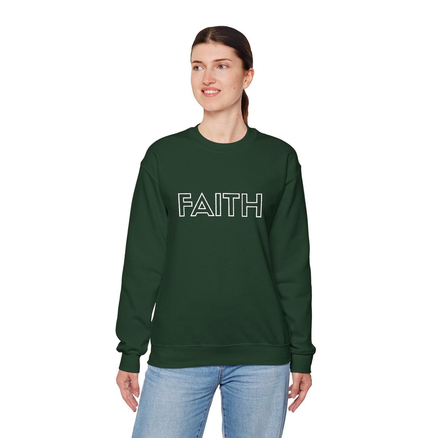 FAITH Embroidered Crewneck Sweatshirt - White stitching
