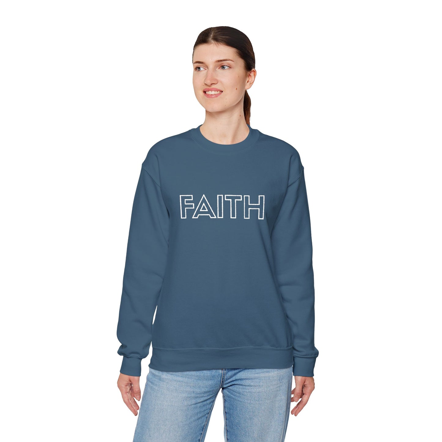 FAITH Embroidered Crewneck Sweatshirt - White stitching