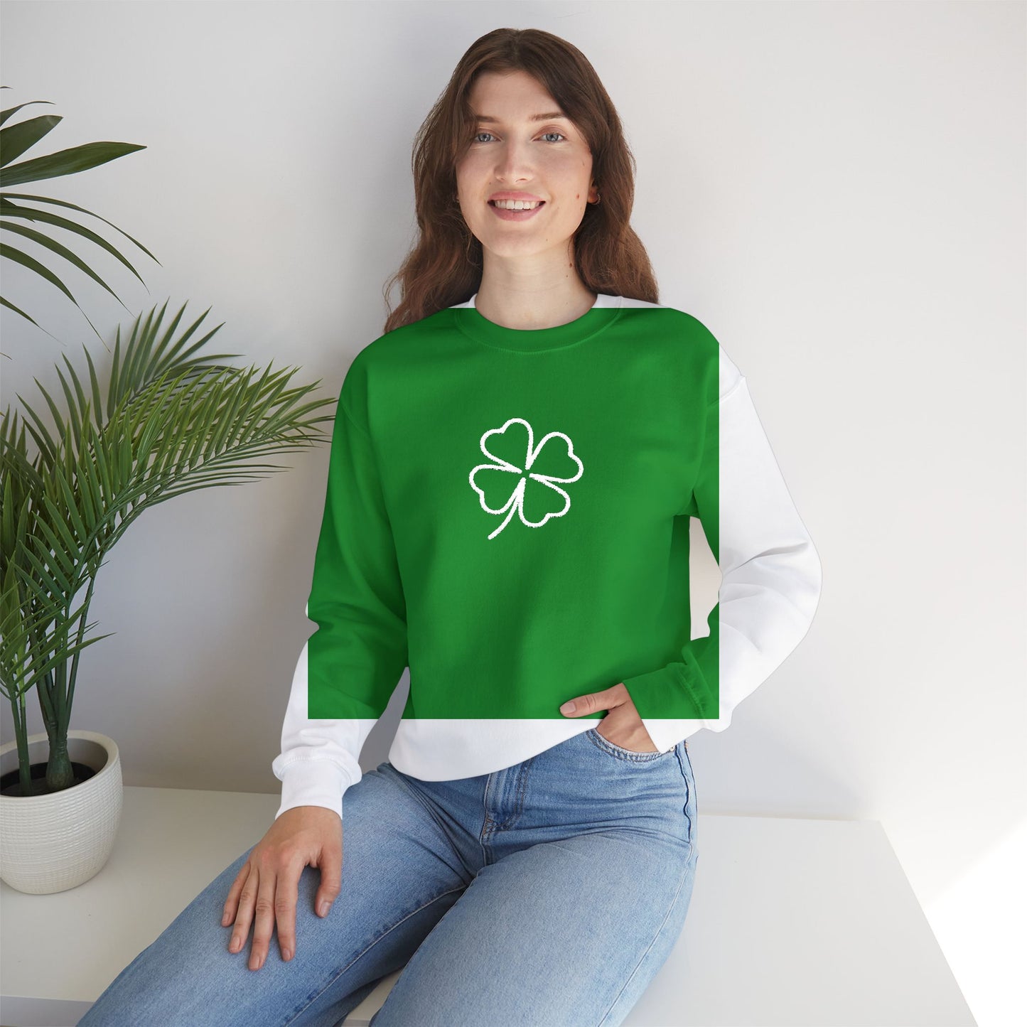 Shamrock Embroidered Crewneck Sweatshirt - White Stitching