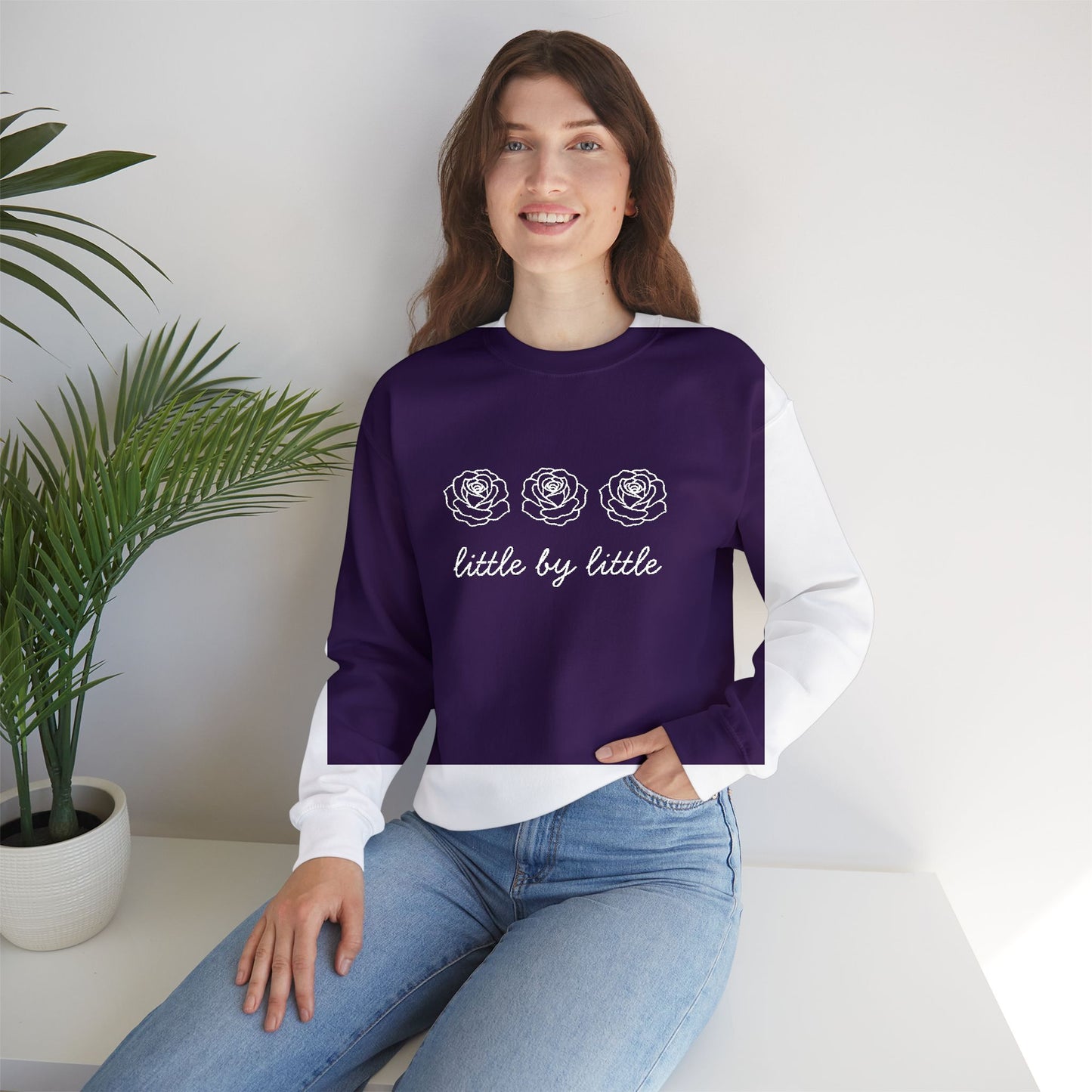 Little by little Embroidered Crewneck Sweatshirt - white stitches