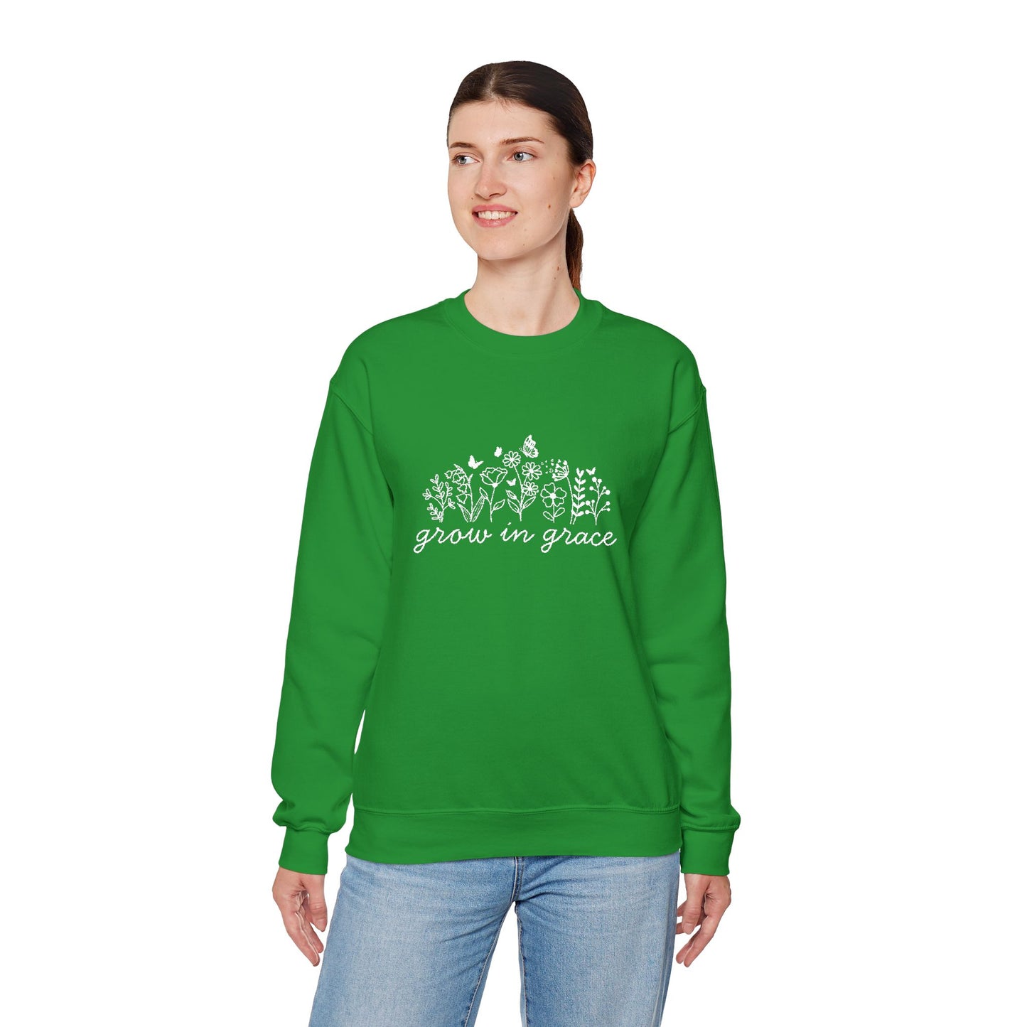 grow in grace Embroidered Crewneck Sweatshirt - white stitches