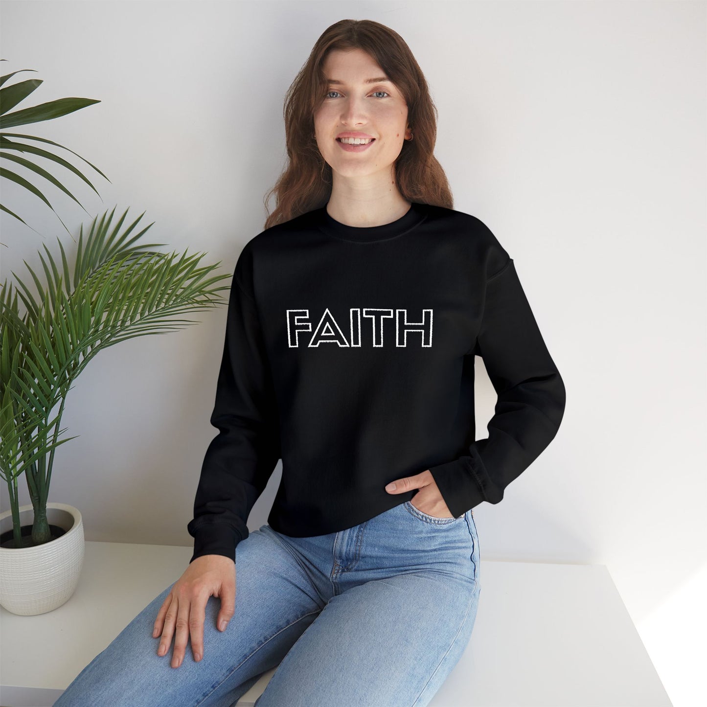 FAITH Embroidered Crewneck Sweatshirt - White stitching