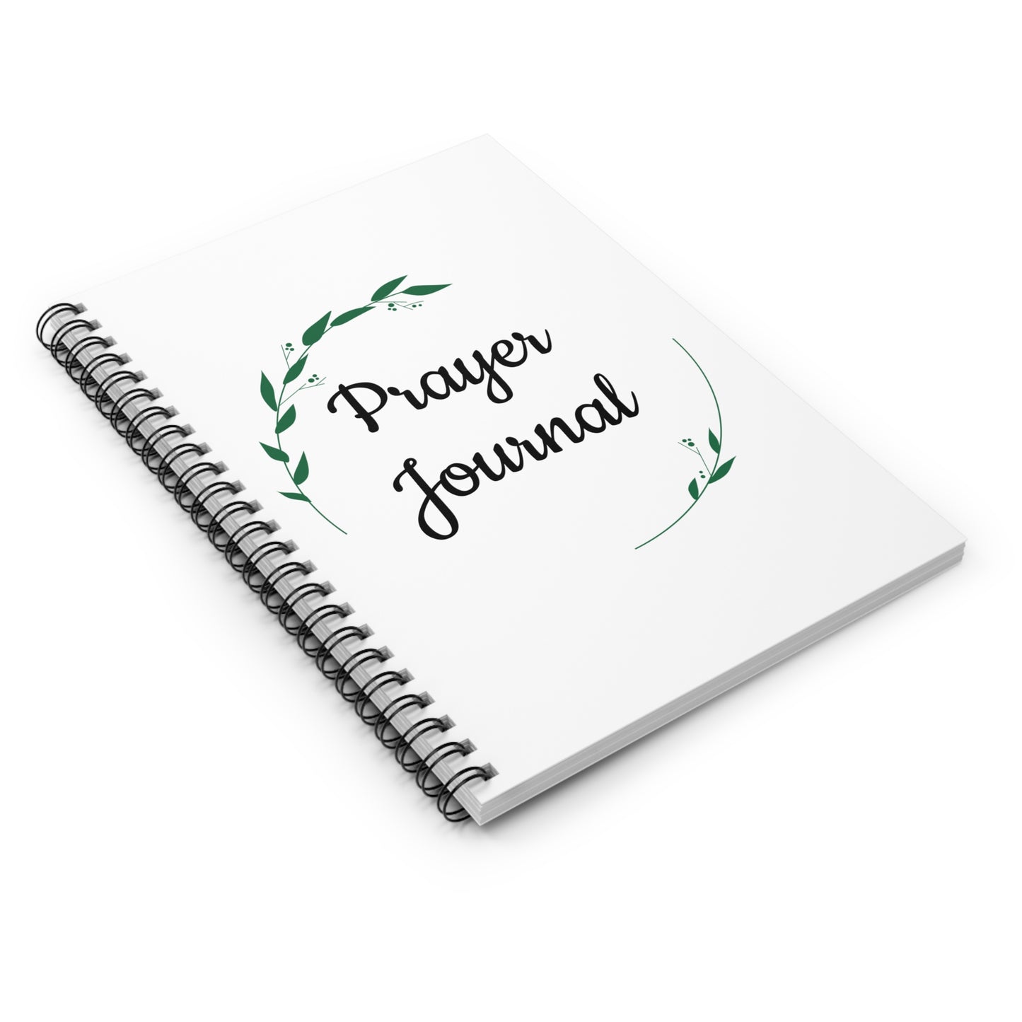 Prayer Journal Spiral Notebook — Ruled Lined Faith Journal with Green Laurel Design