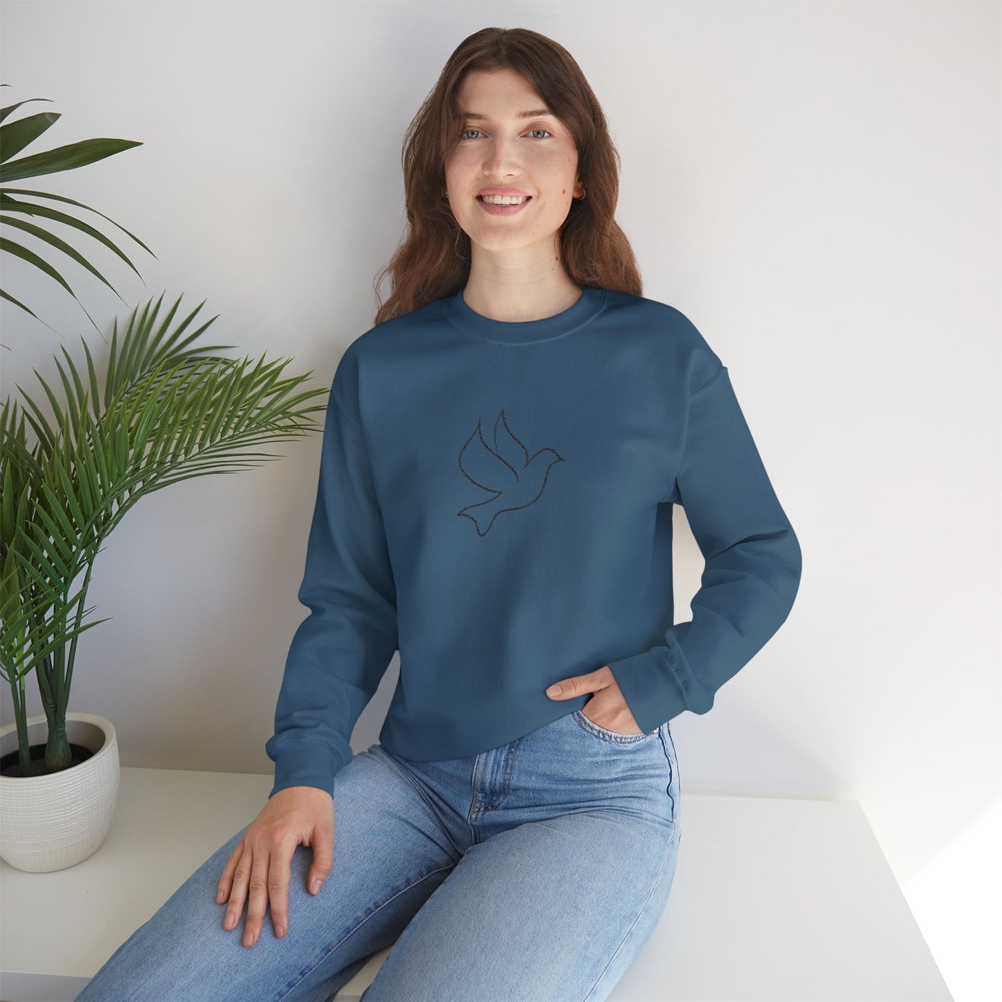 Dove Embroidered Crewneck Sweatshirt - Black Stitching