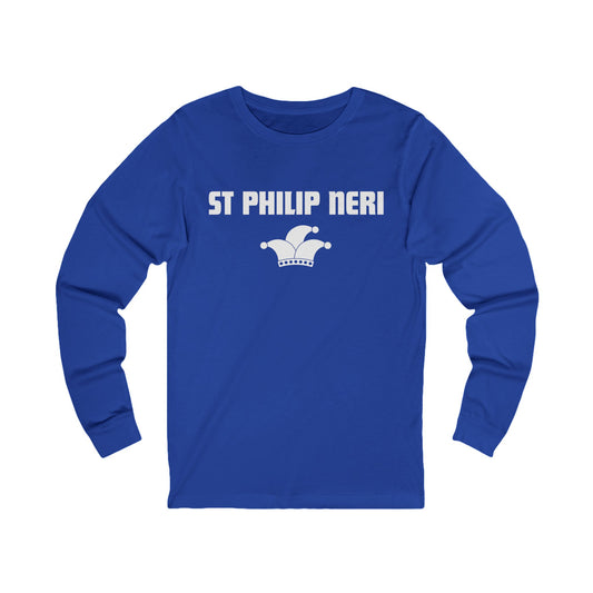St Philip Neri WHITE print with jester hat Long Sleeve Tee