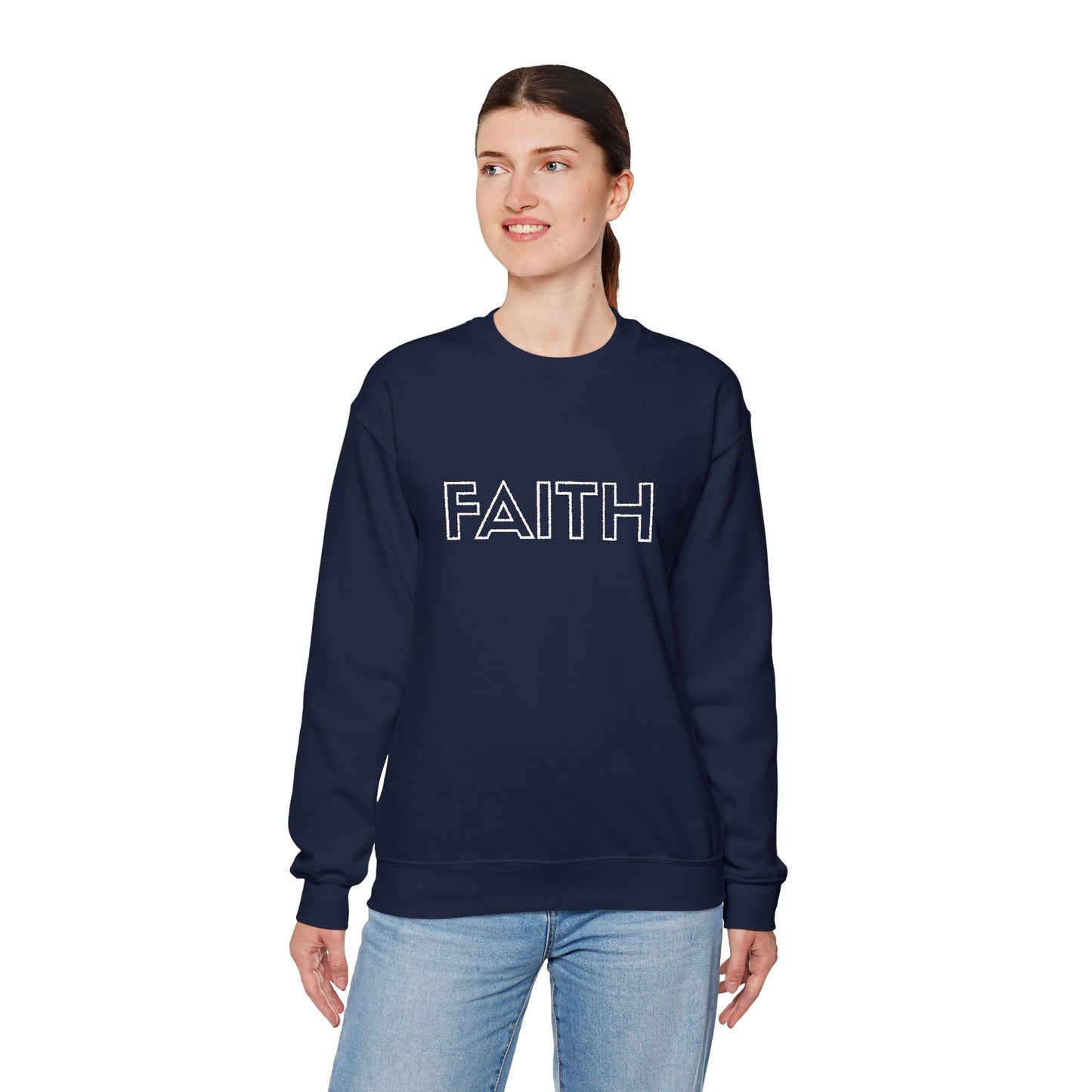 FAITH Embroidered Crewneck Sweatshirt - White stitching