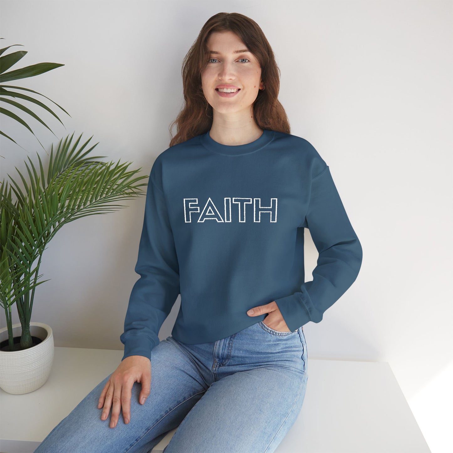FAITH Embroidered Crewneck Sweatshirt - White stitching