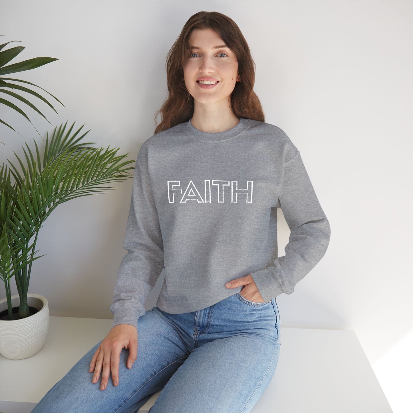 FAITH Embroidered Crewneck Sweatshirt - White stitching