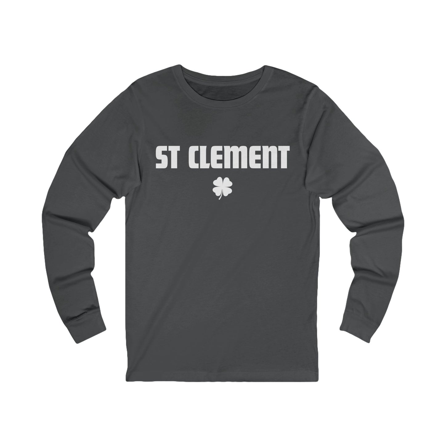 St Clement WHITE print with shamrock Long Sleeve Tee