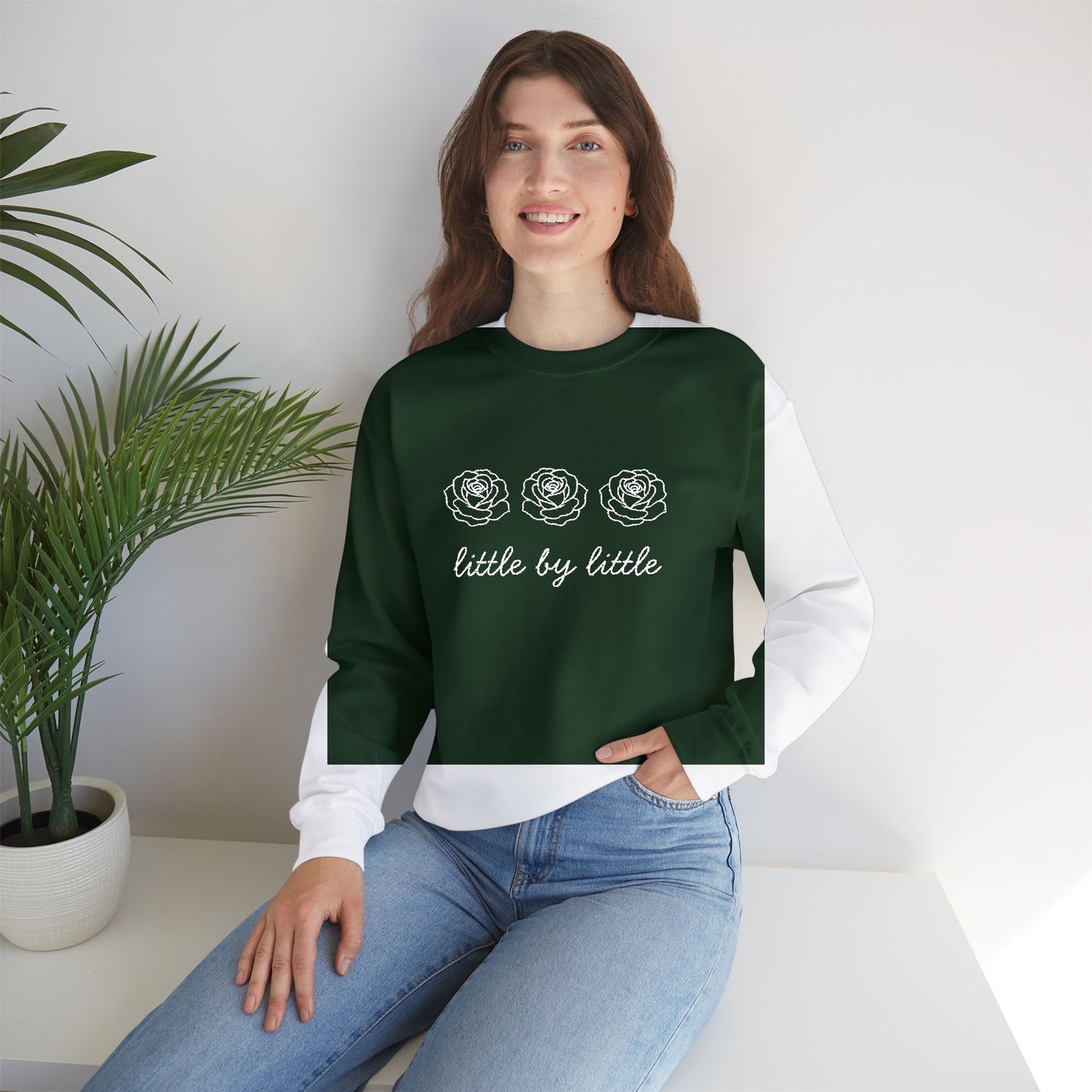 Little by little Embroidered Crewneck Sweatshirt - white stitches