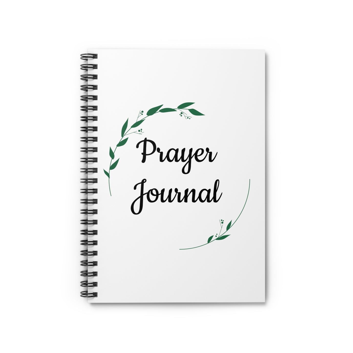 Prayer Journal Spiral Notebook — Ruled Lined Faith Journal with Green Laurel Design