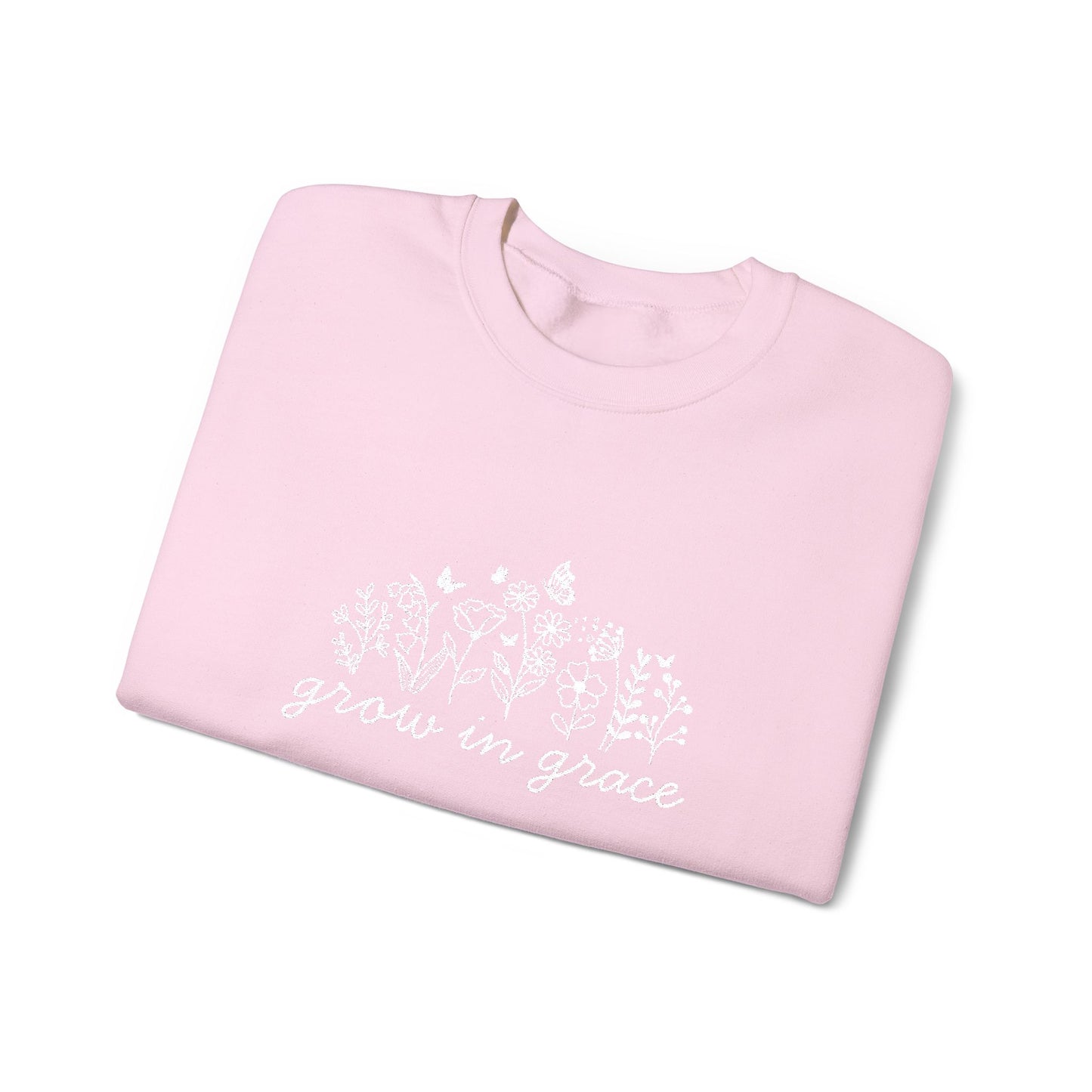 grow in grace Embroidered Crewneck Sweatshirt - white stitches