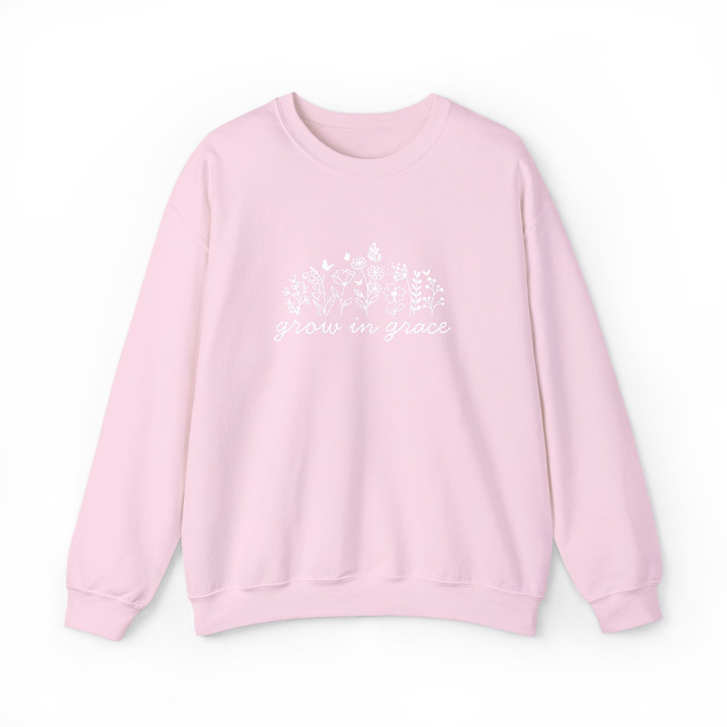 grow in grace Embroidered Crewneck Sweatshirt - white stitches