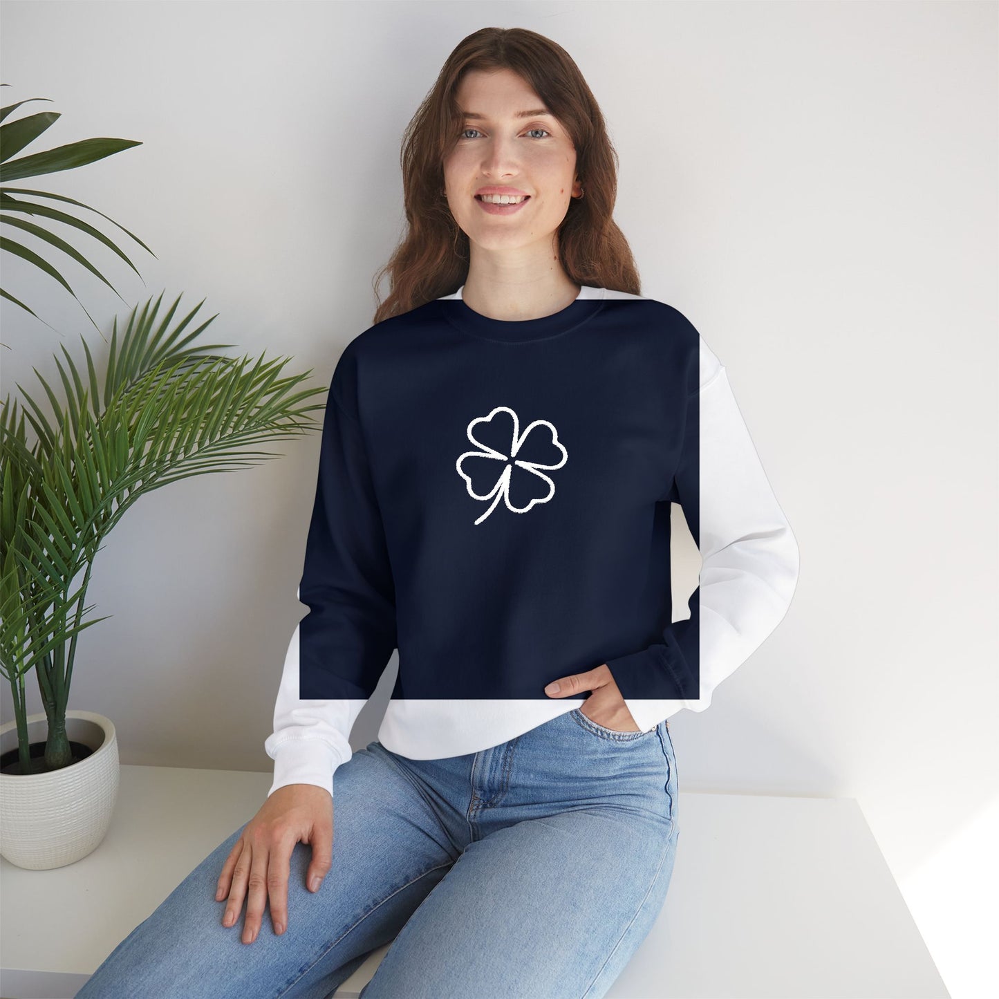 Shamrock Embroidered Crewneck Sweatshirt - White Stitching