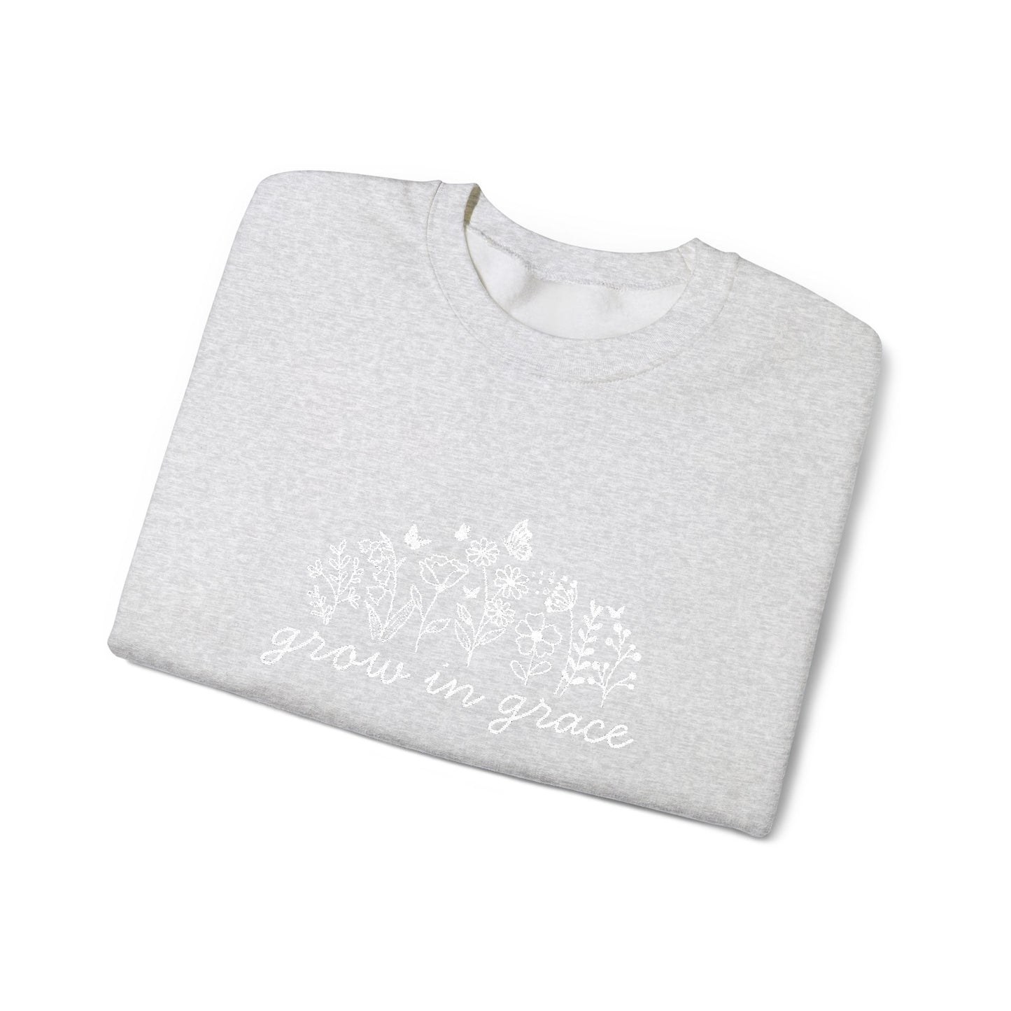 grow in grace Embroidered Crewneck Sweatshirt - white stitches
