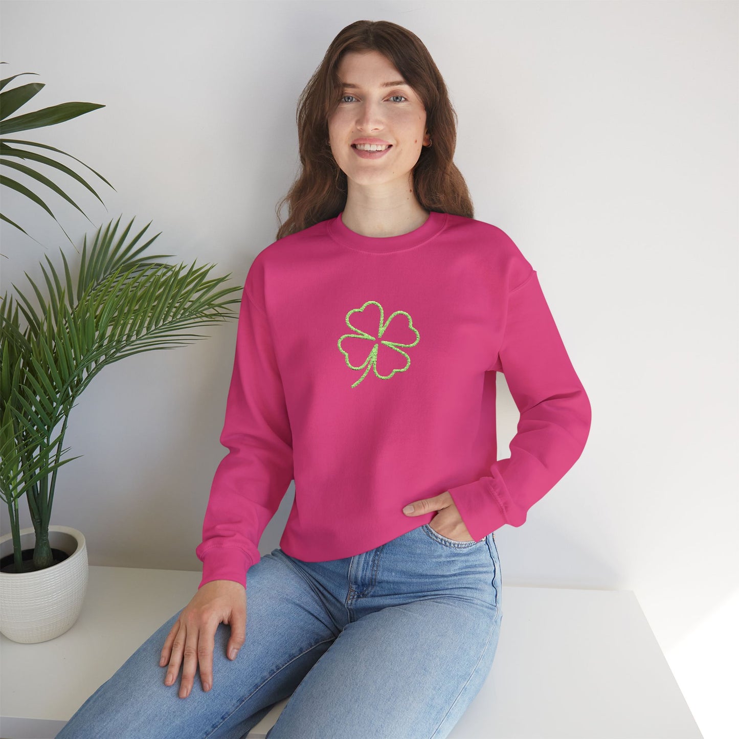 Shamrock Embroidered Crewneck Sweatshirt - Kelly Green Stitching