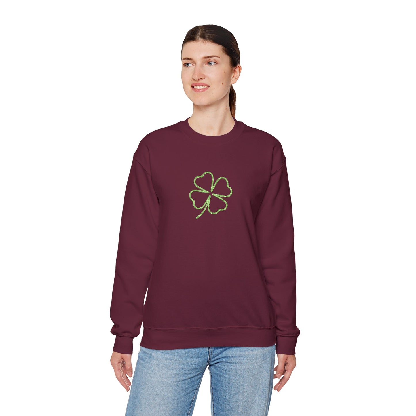 Shamrock Embroidered Crewneck Sweatshirt - Kelly Green Stitching