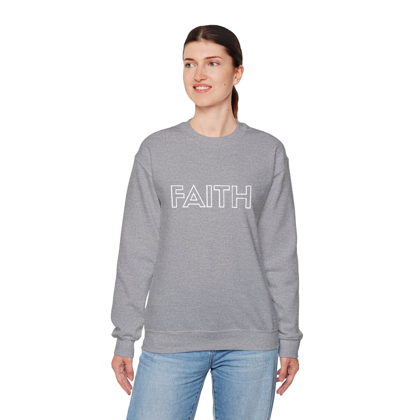 FAITH Embroidered Crewneck Sweatshirt - White stitching