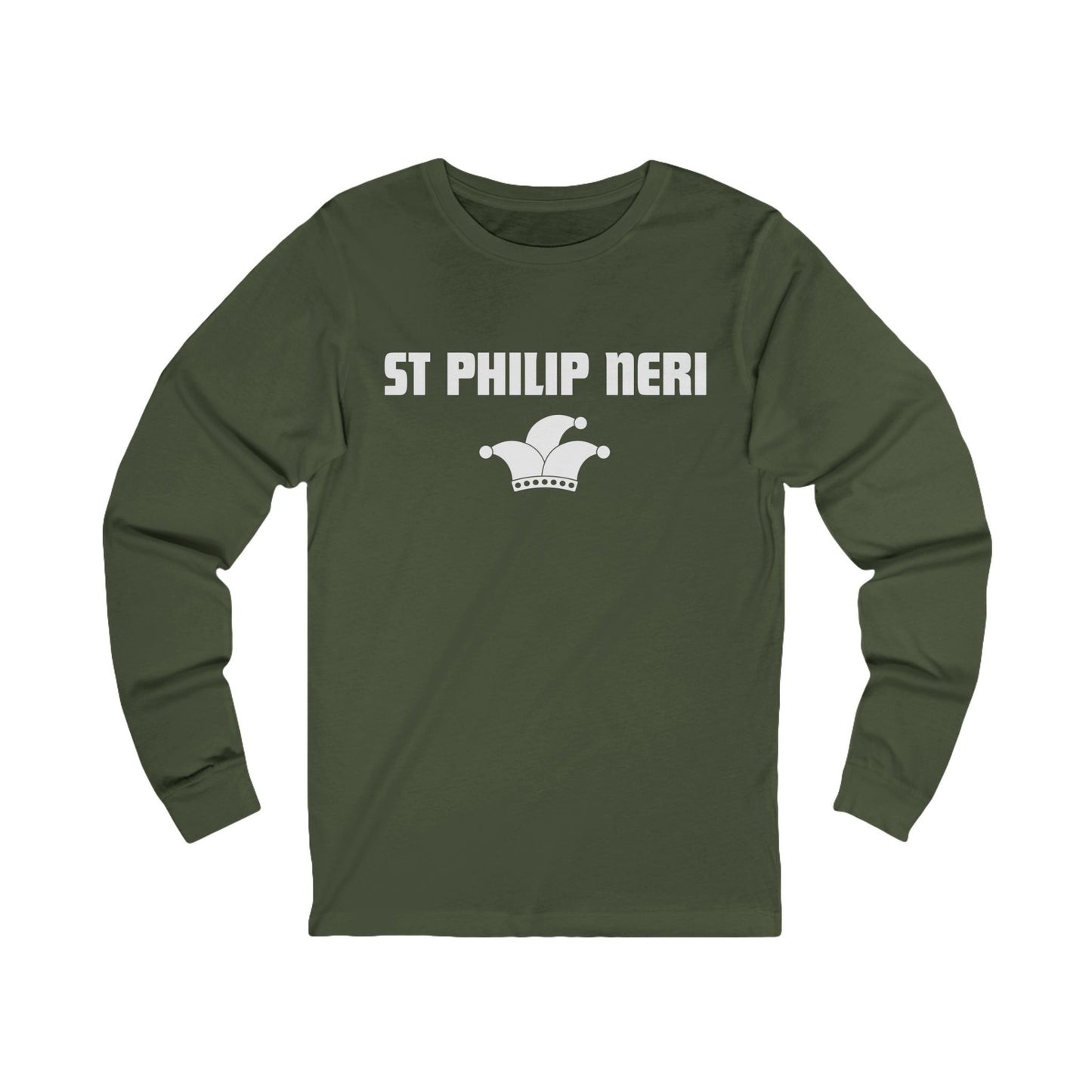 St Philip Neri WHITE print with jester hat Long Sleeve Tee
