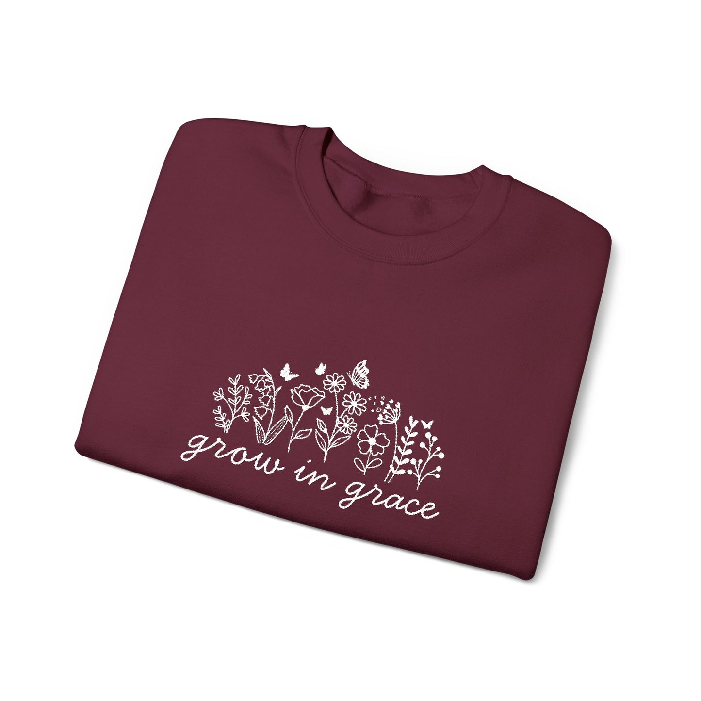 grow in grace Embroidered Crewneck Sweatshirt - white stitches