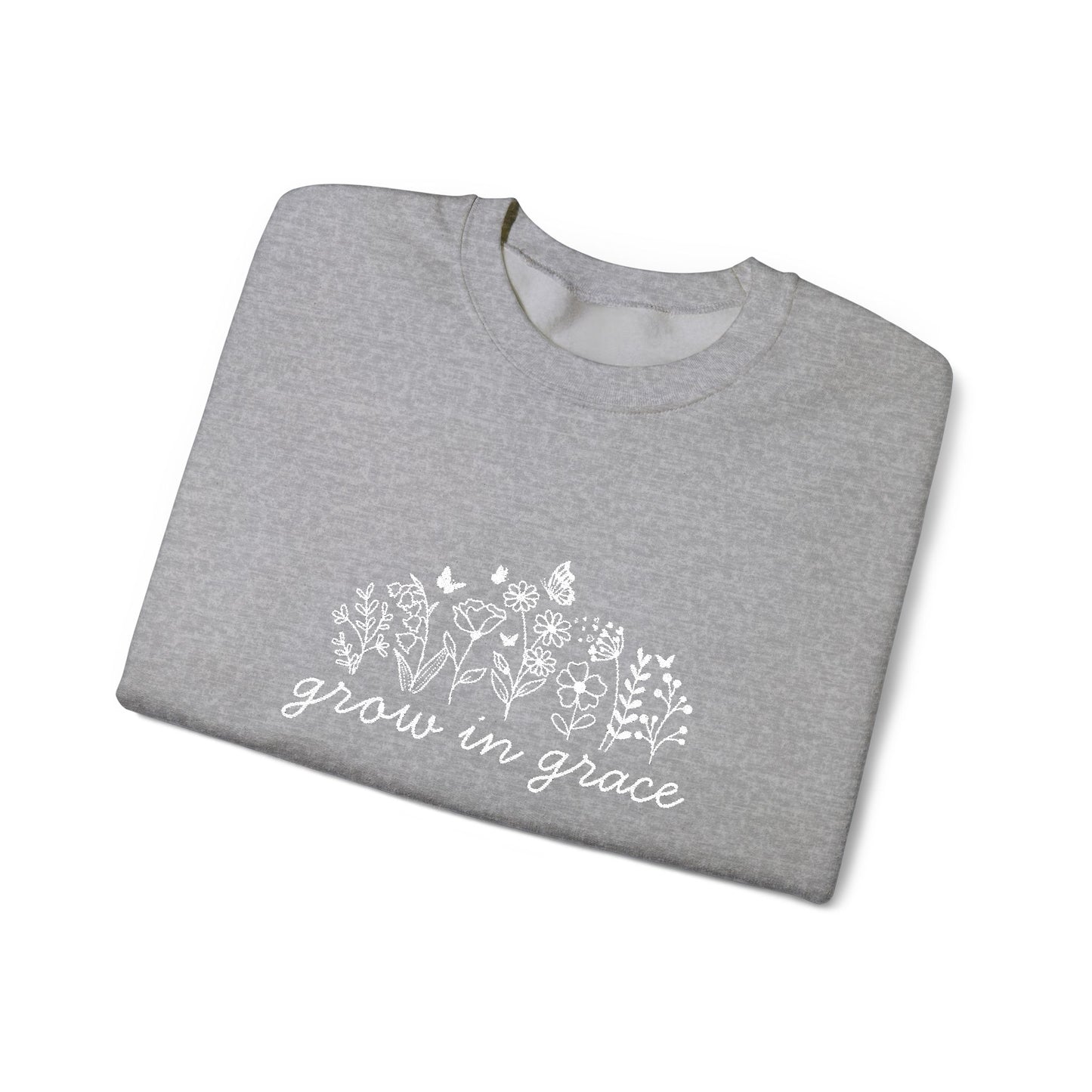 grow in grace Embroidered Crewneck Sweatshirt - white stitches