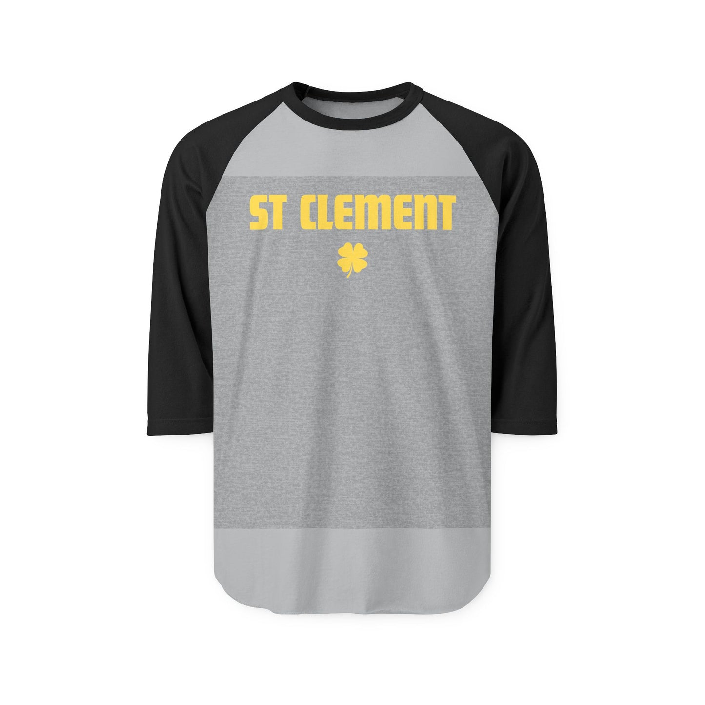 St. Clement Raglan Shirt — Vintage Gold Text & Shamrock 3/4 Sleeve