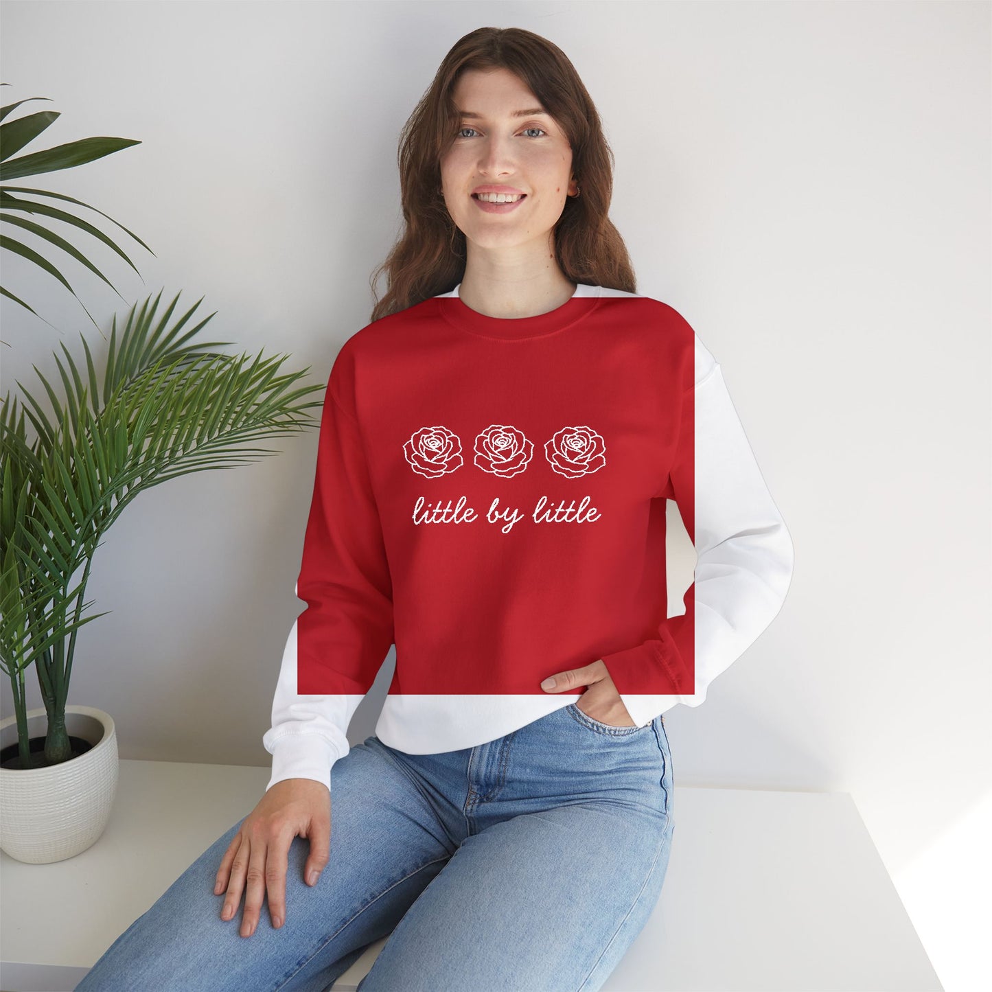 Little by little Embroidered Crewneck Sweatshirt - white stitches