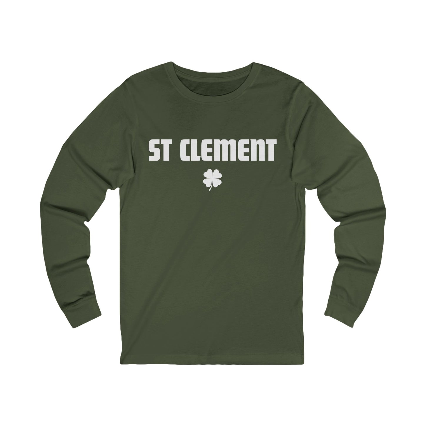 St Clement WHITE print with shamrock Long Sleeve Tee