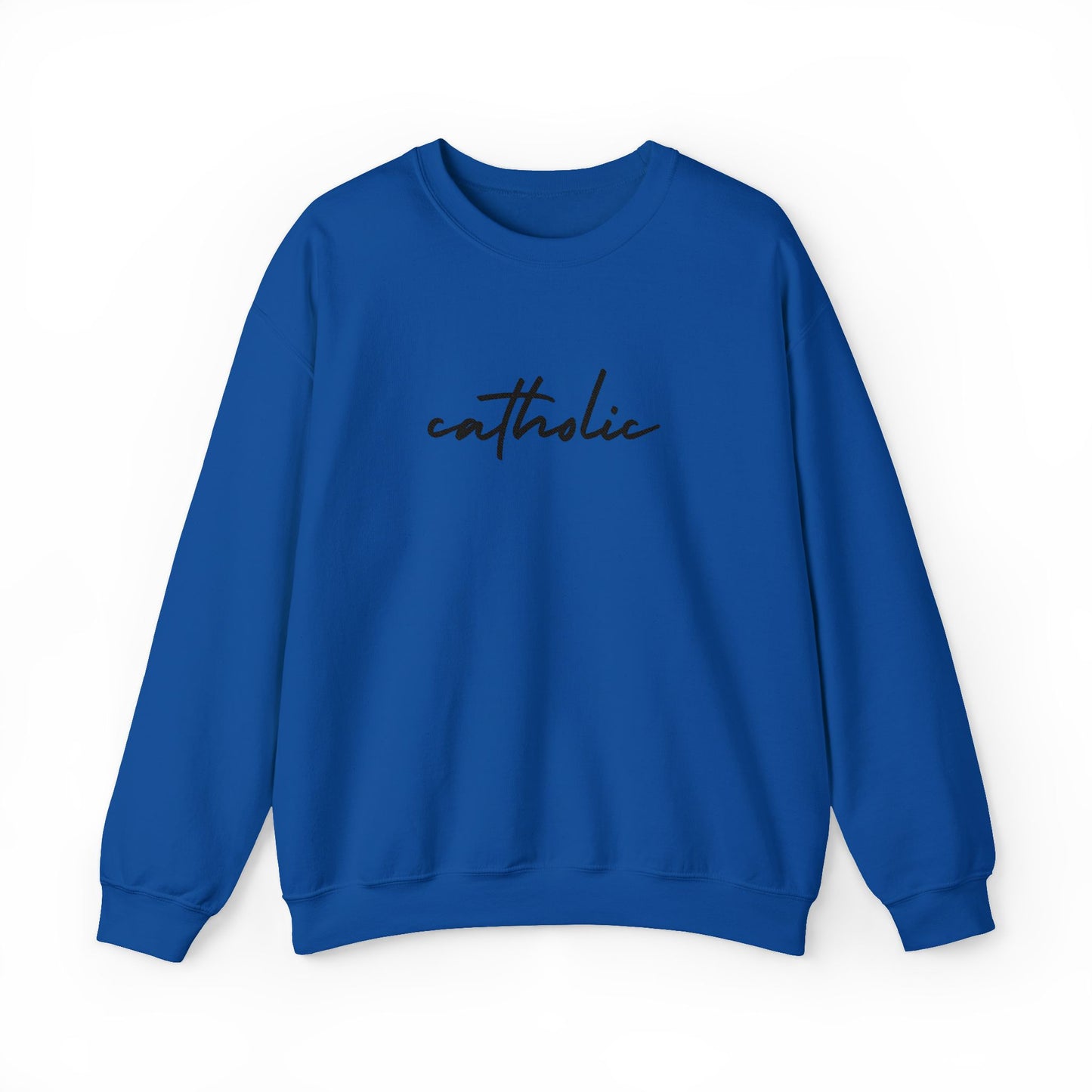 catholic Script Embroidered Crewneck Sweatshirt - black stitches