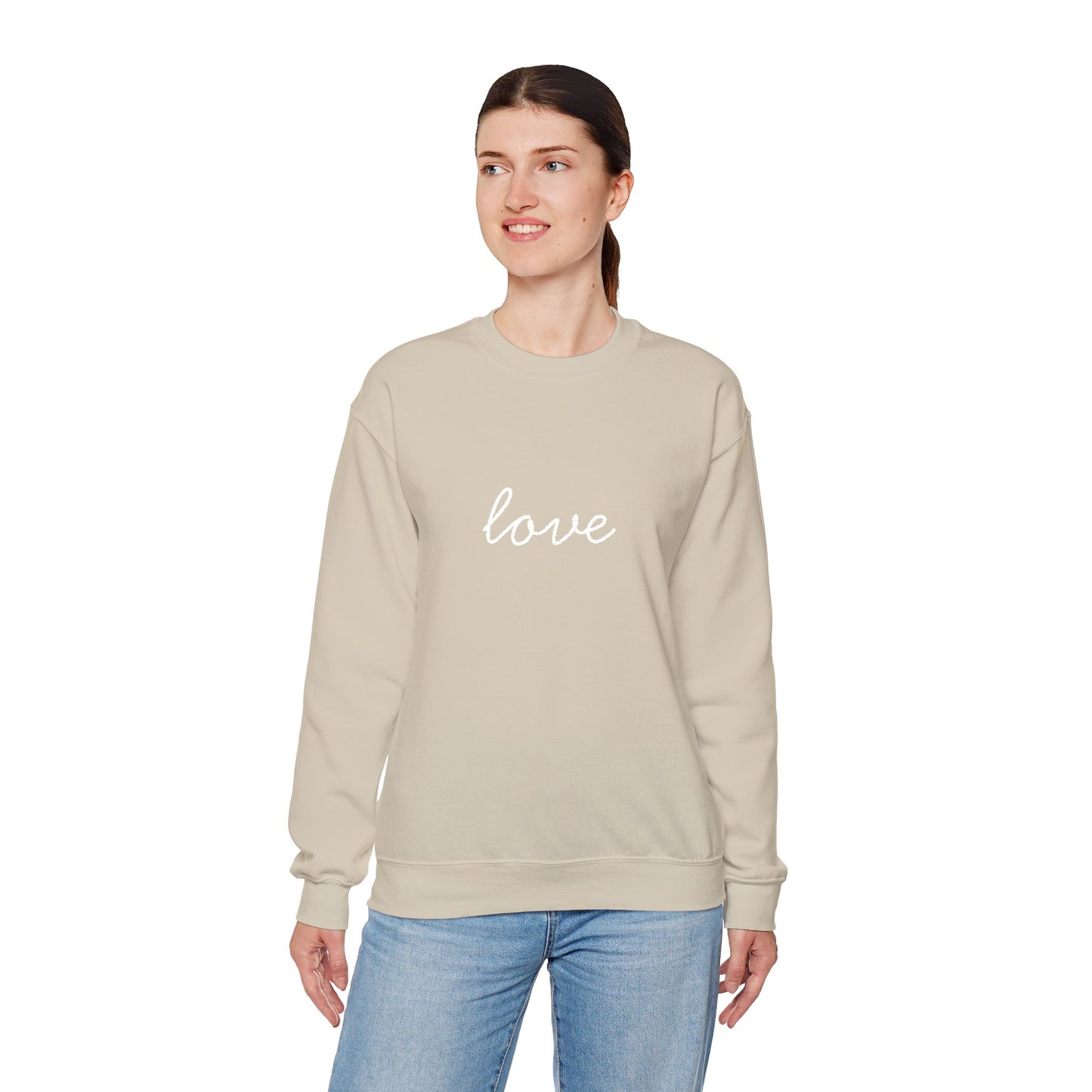 love Script Embroidered Crewneck Sweatshirt - white stitches