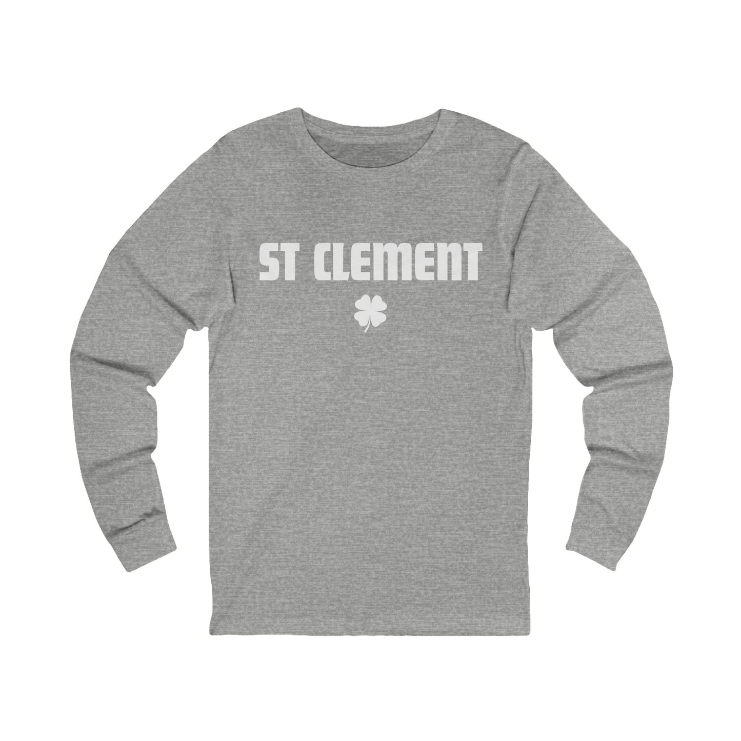 St Clement WHITE print with shamrock Long Sleeve Tee