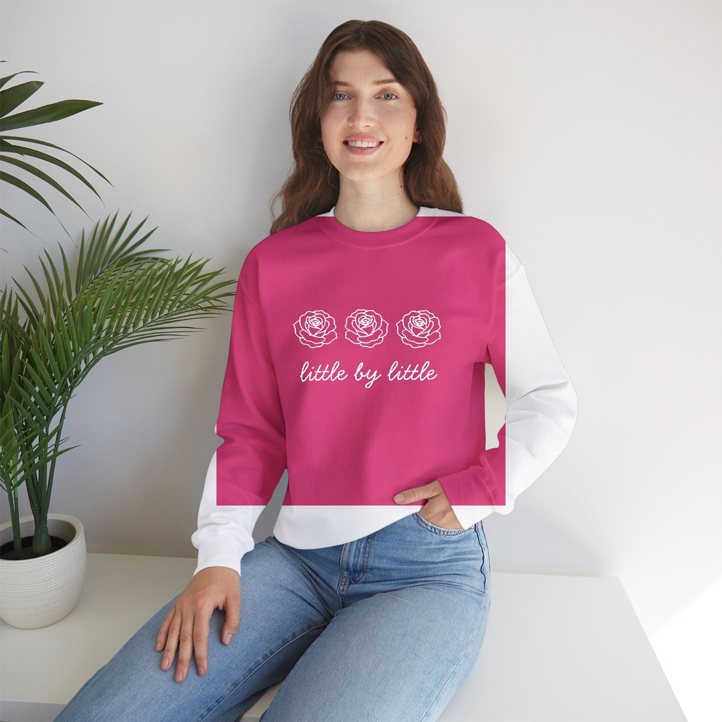 Little by little Embroidered Crewneck Sweatshirt - white stitches