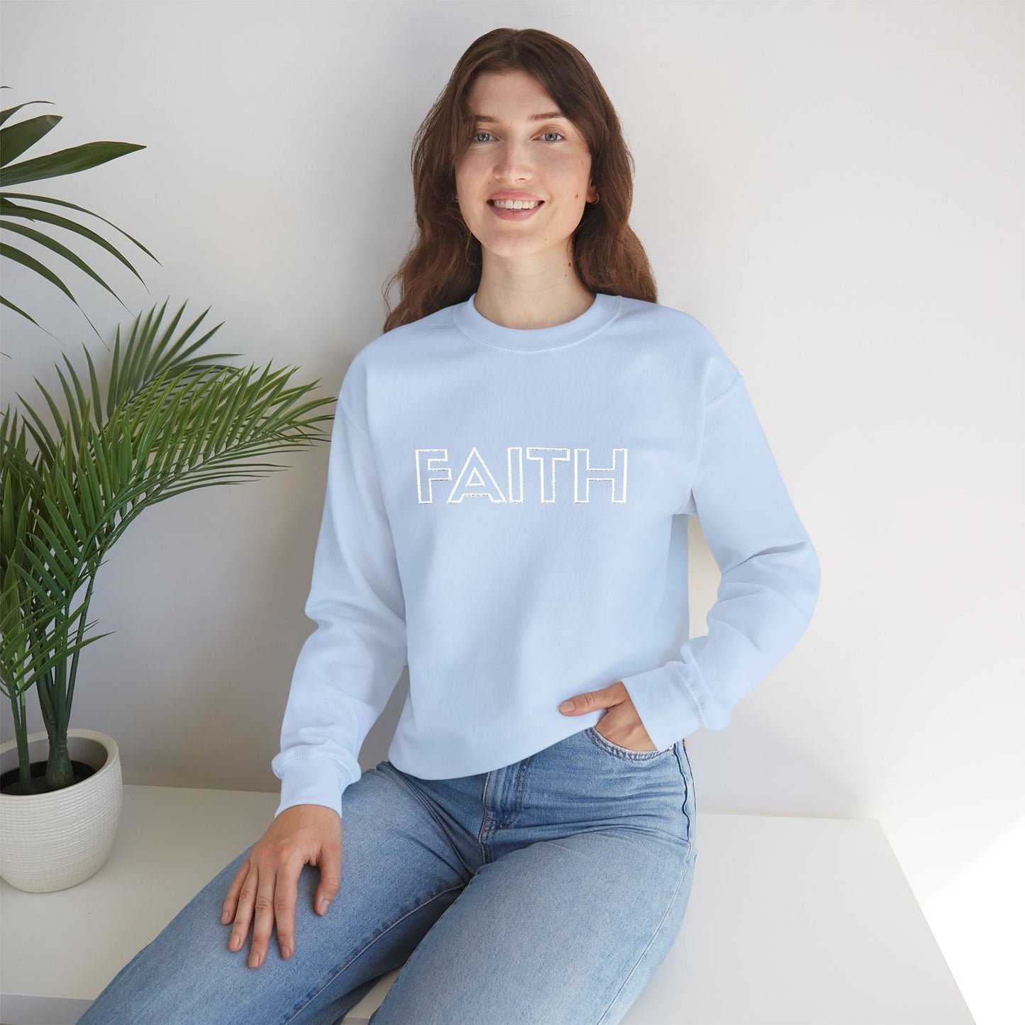 FAITH Embroidered Crewneck Sweatshirt - White stitching