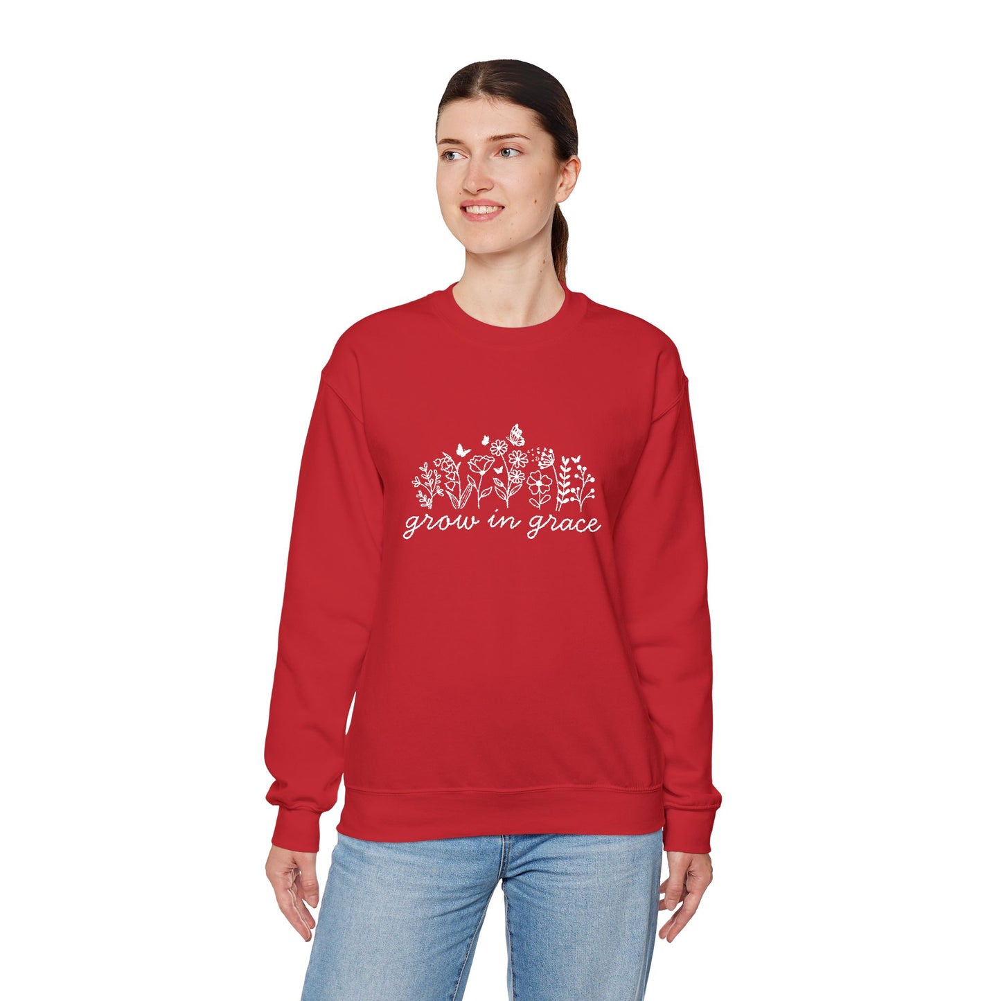 grow in grace Embroidered Crewneck Sweatshirt - white stitches