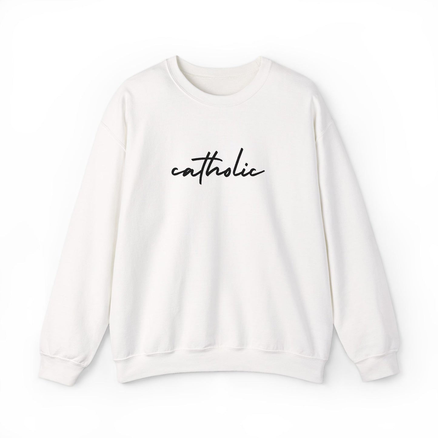 catholic Script Embroidered Crewneck Sweatshirt - black stitches
