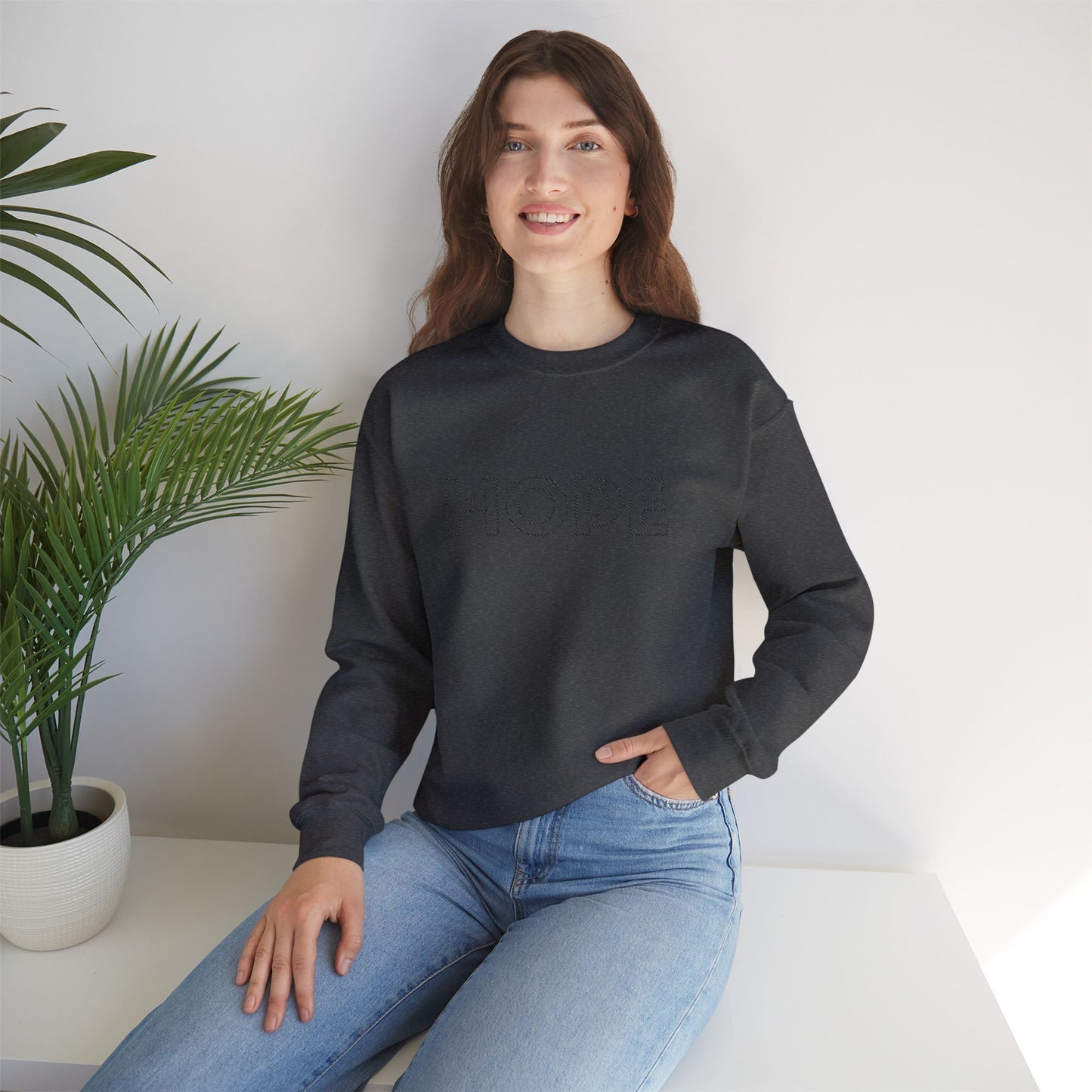 HOPE Embroidered Crewneck Sweatshirt - Black Stitching