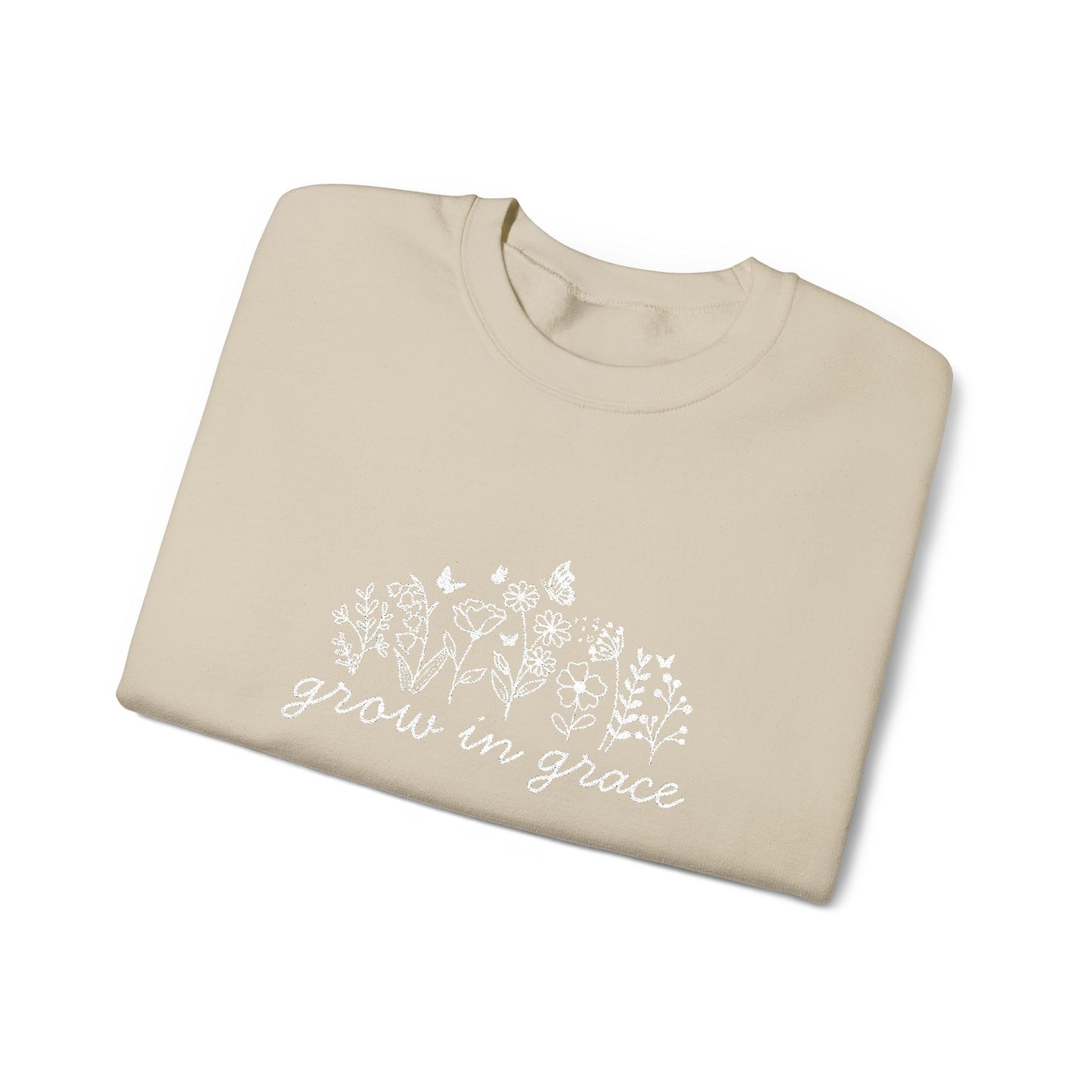 grow in grace Embroidered Crewneck Sweatshirt - white stitches