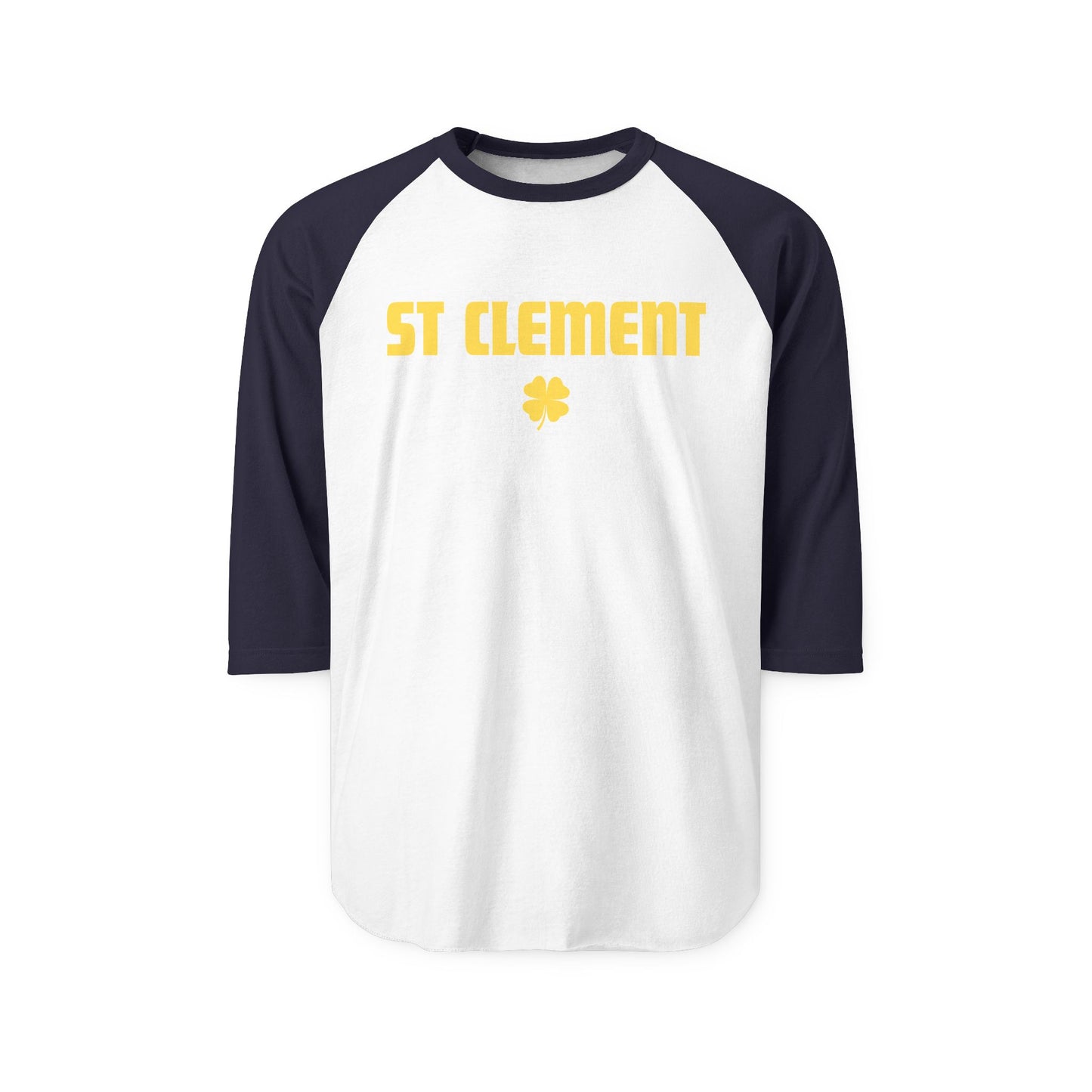 St. Clement Raglan Shirt — Vintage Gold Text & Shamrock 3/4 Sleeve