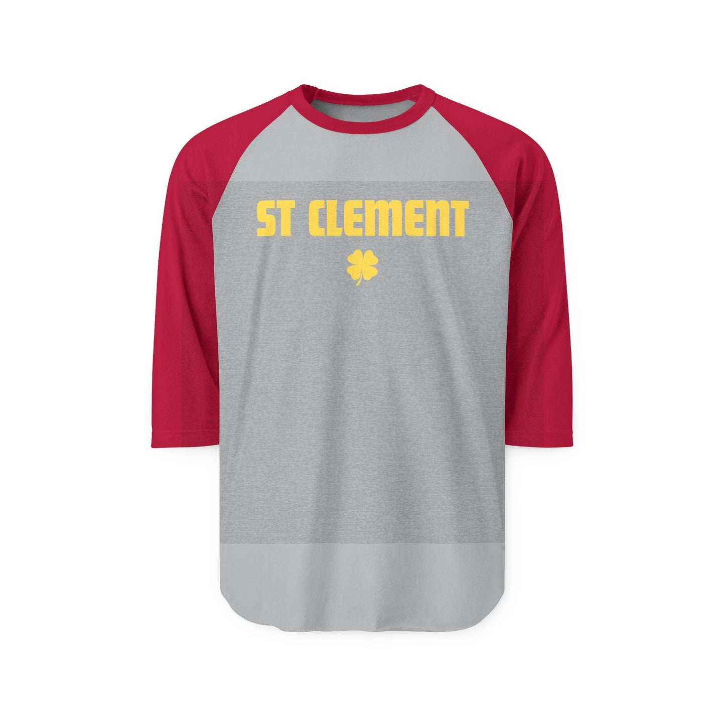 St. Clement Raglan Shirt — Vintage Gold Text & Shamrock 3/4 Sleeve