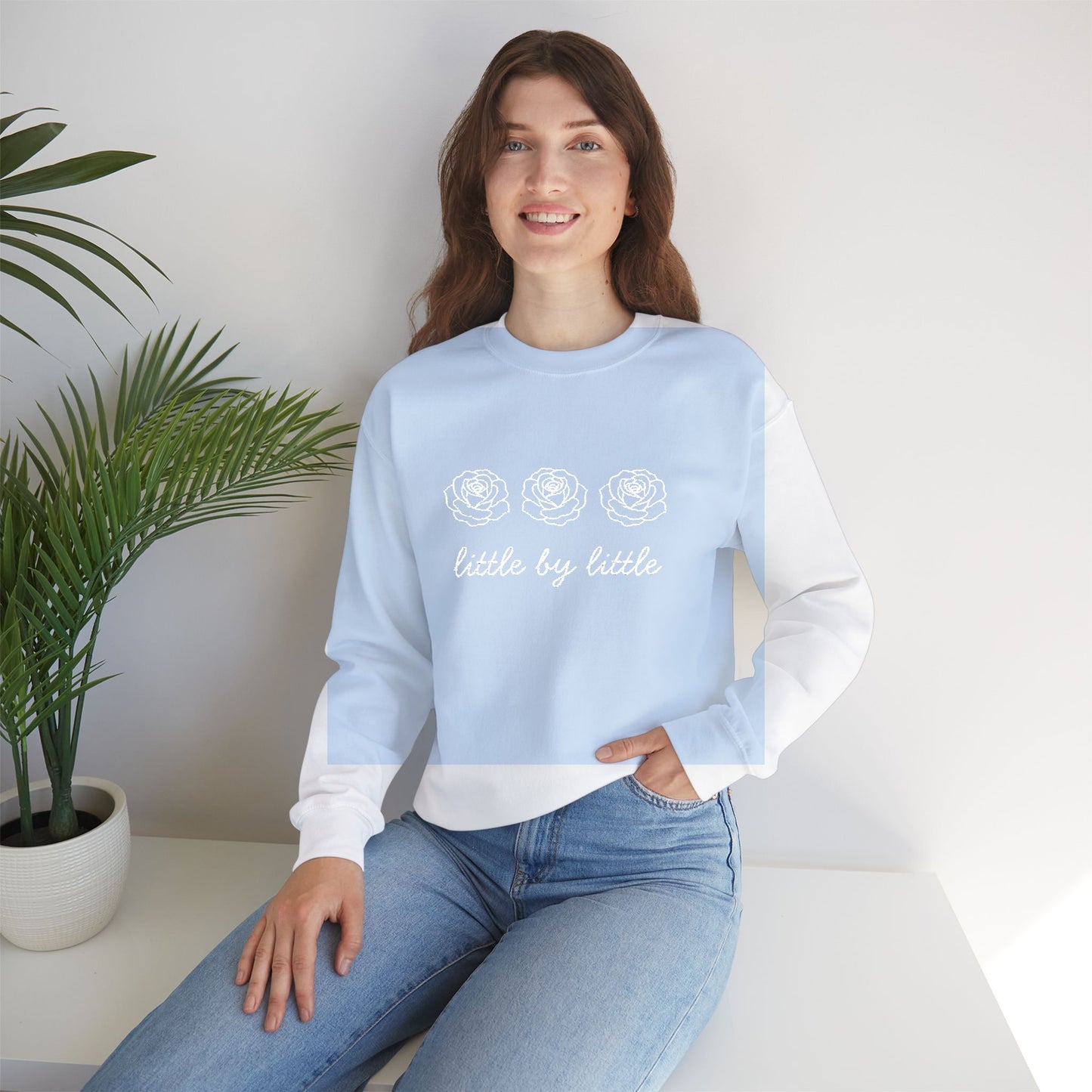 Little by little Embroidered Crewneck Sweatshirt - white stitches
