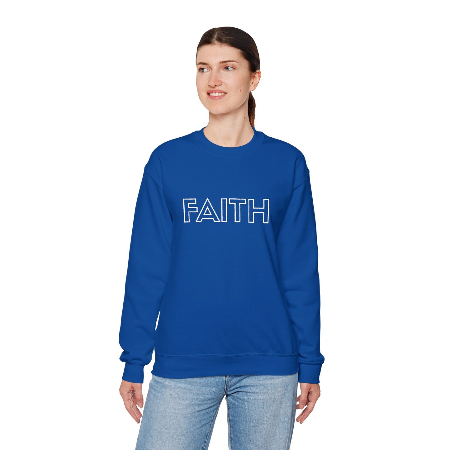 FAITH Embroidered Crewneck Sweatshirt - White stitching