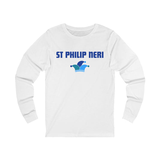 St Philip Neri BLUE print with jester hat Long Sleeve Tee