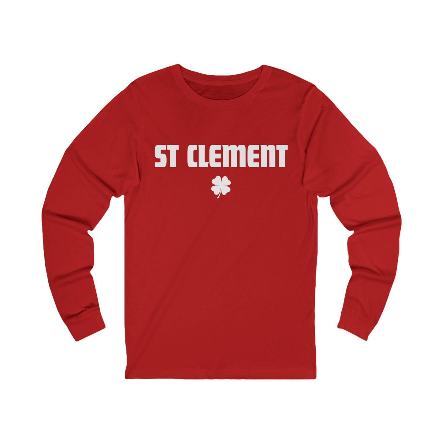St Clement WHITE print with shamrock Long Sleeve Tee