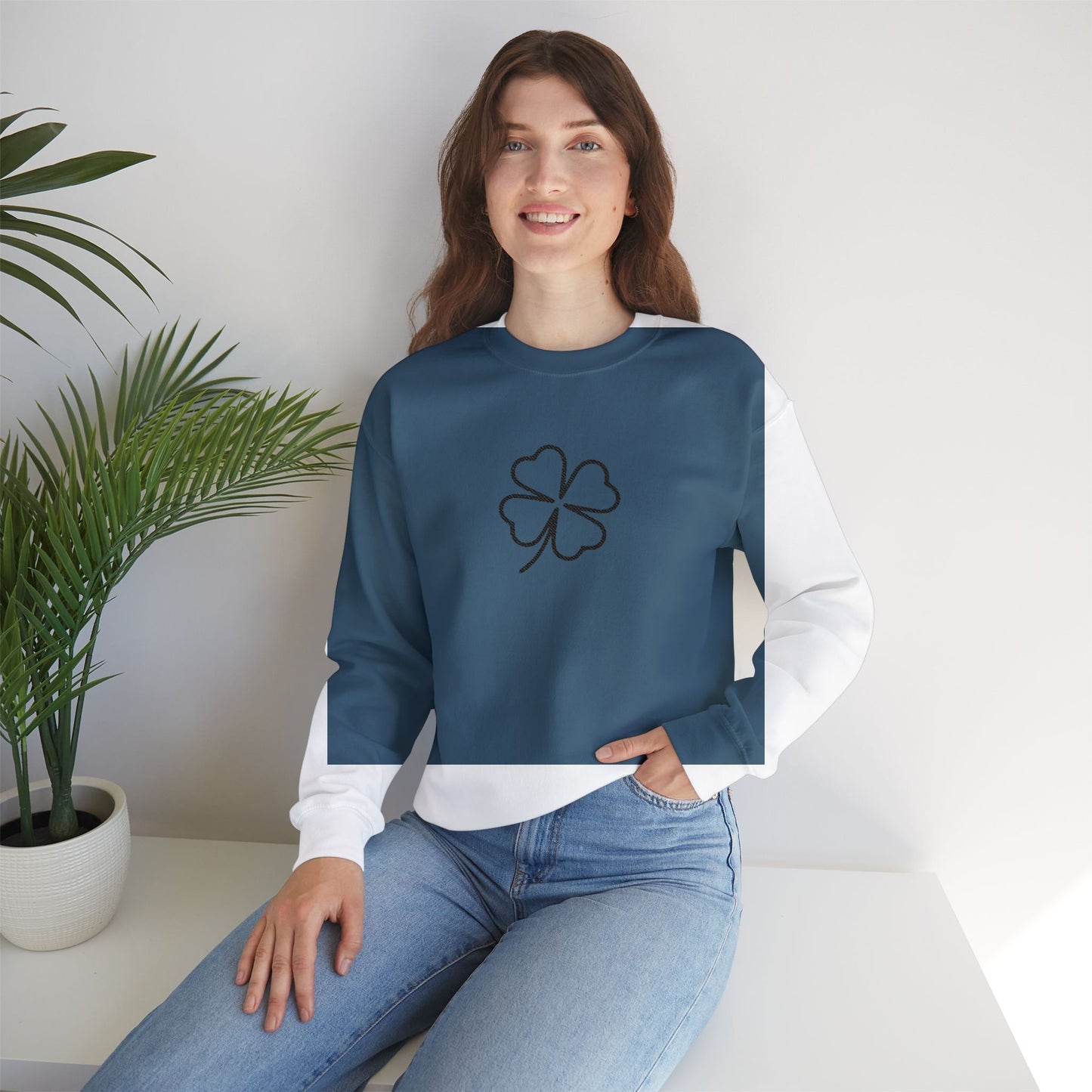 Shamrock Embroidered Crewneck Sweatshirt - Black Stitching