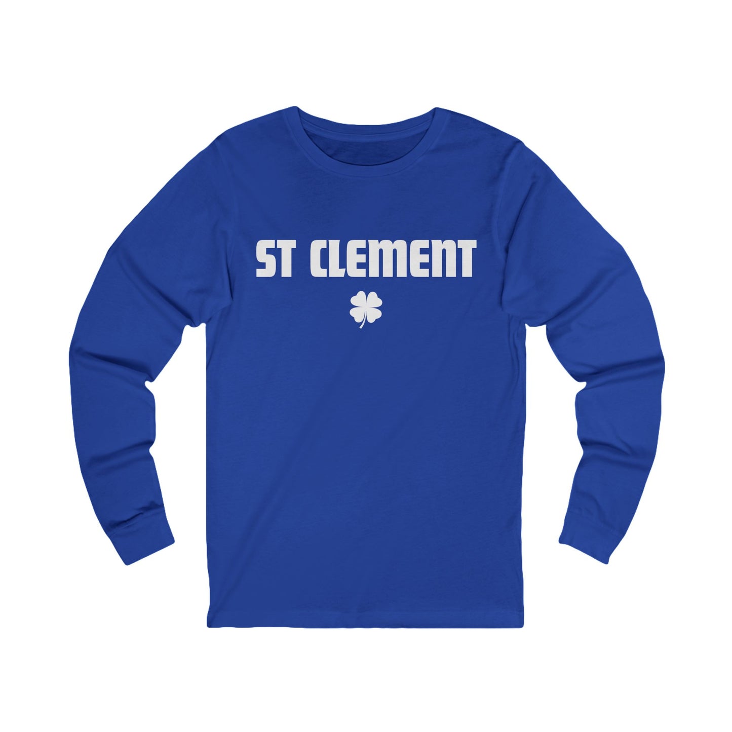 St Clement WHITE print with shamrock Long Sleeve Tee