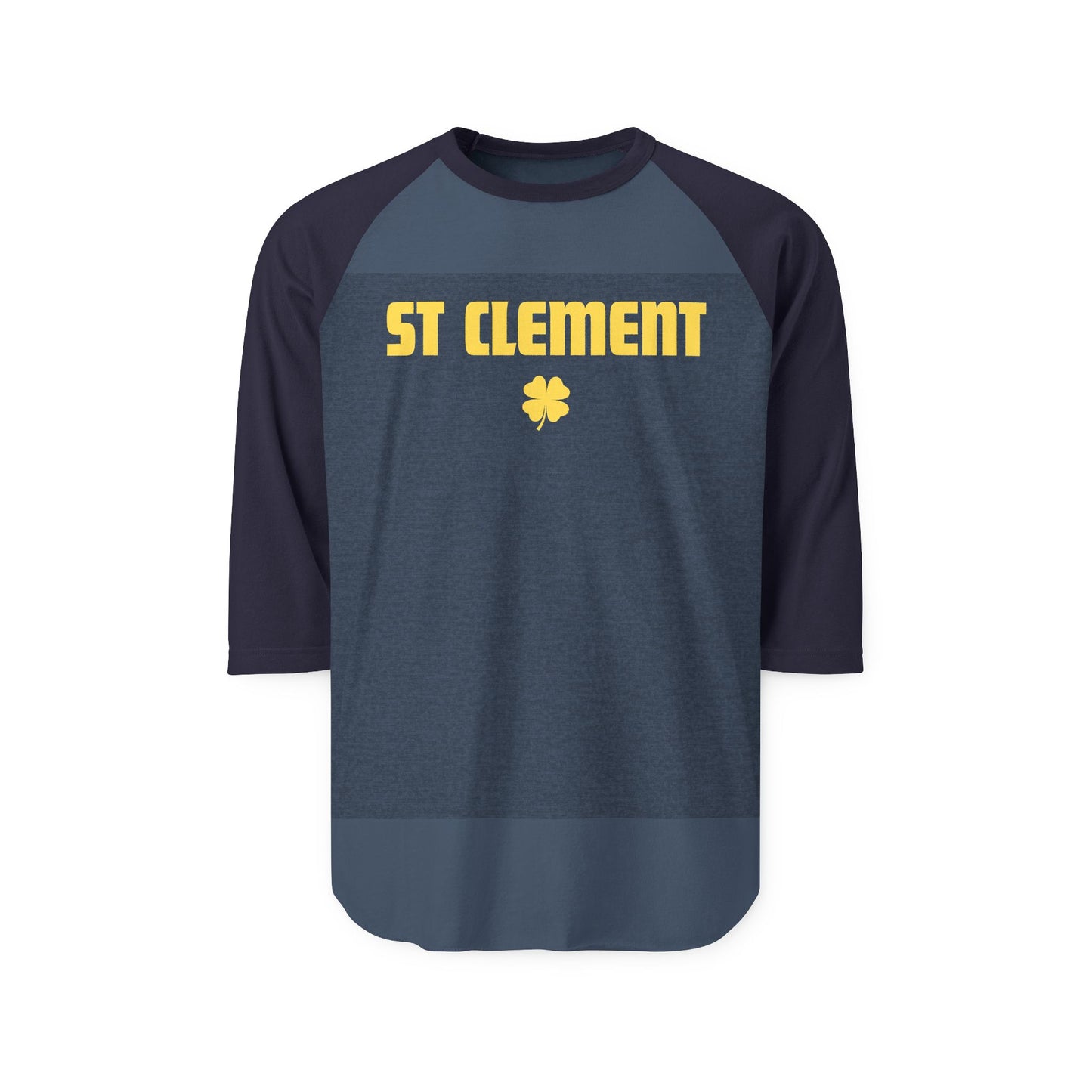 St. Clement Raglan Shirt — Vintage Gold Text & Shamrock 3/4 Sleeve