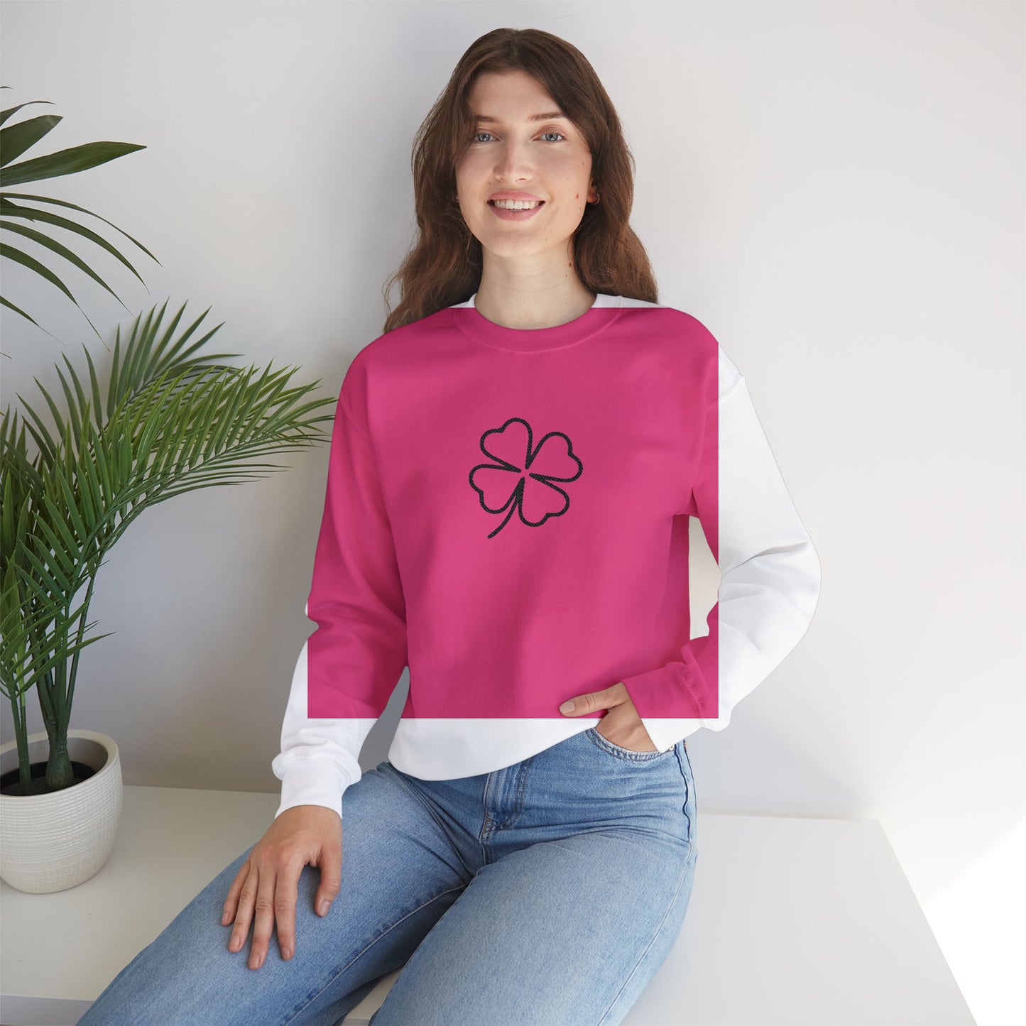Shamrock Embroidered Crewneck Sweatshirt - Black Stitching