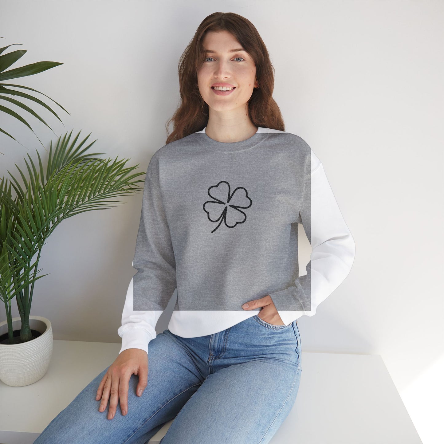 Shamrock Embroidered Crewneck Sweatshirt - Black Stitching