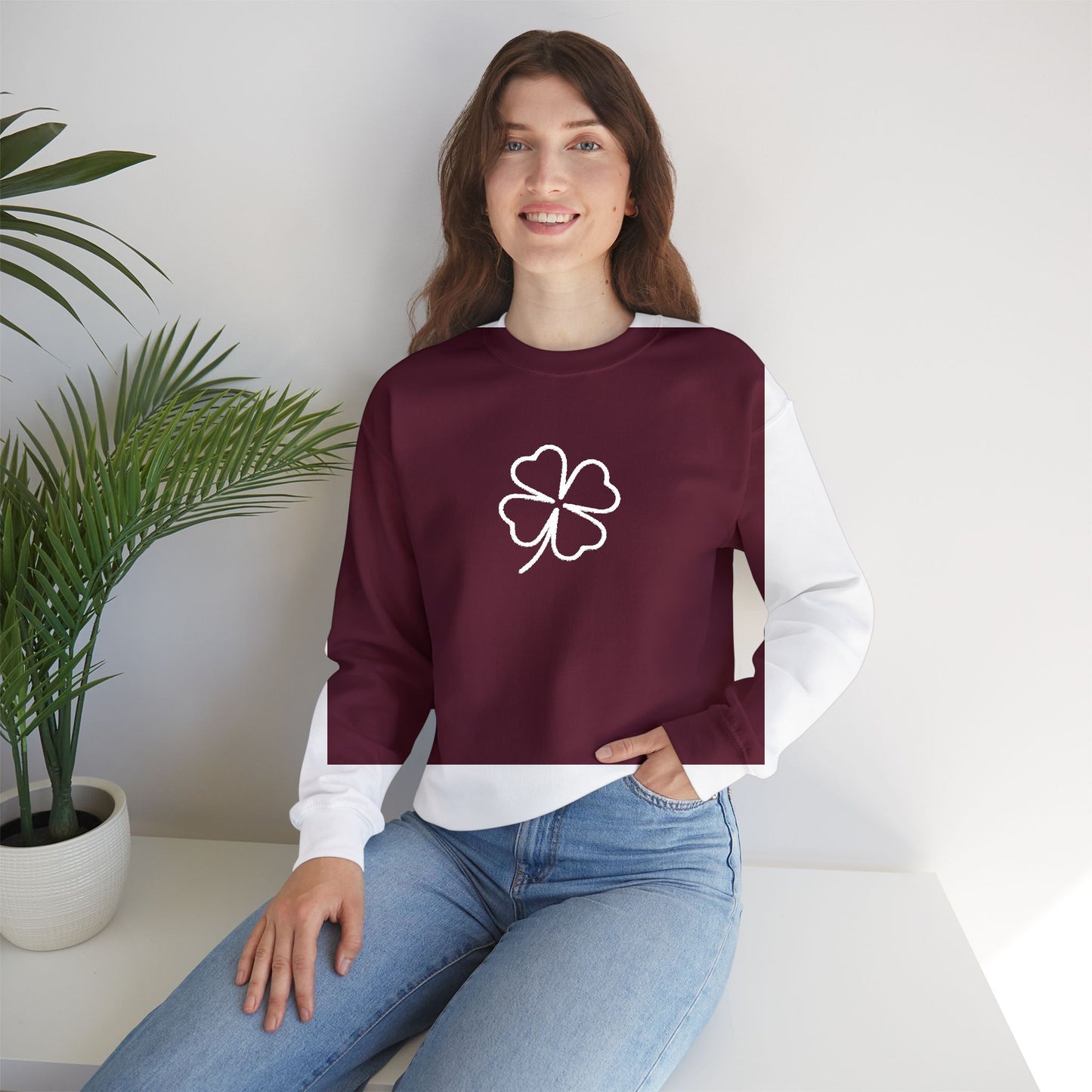 Shamrock Embroidered Crewneck Sweatshirt - White Stitching