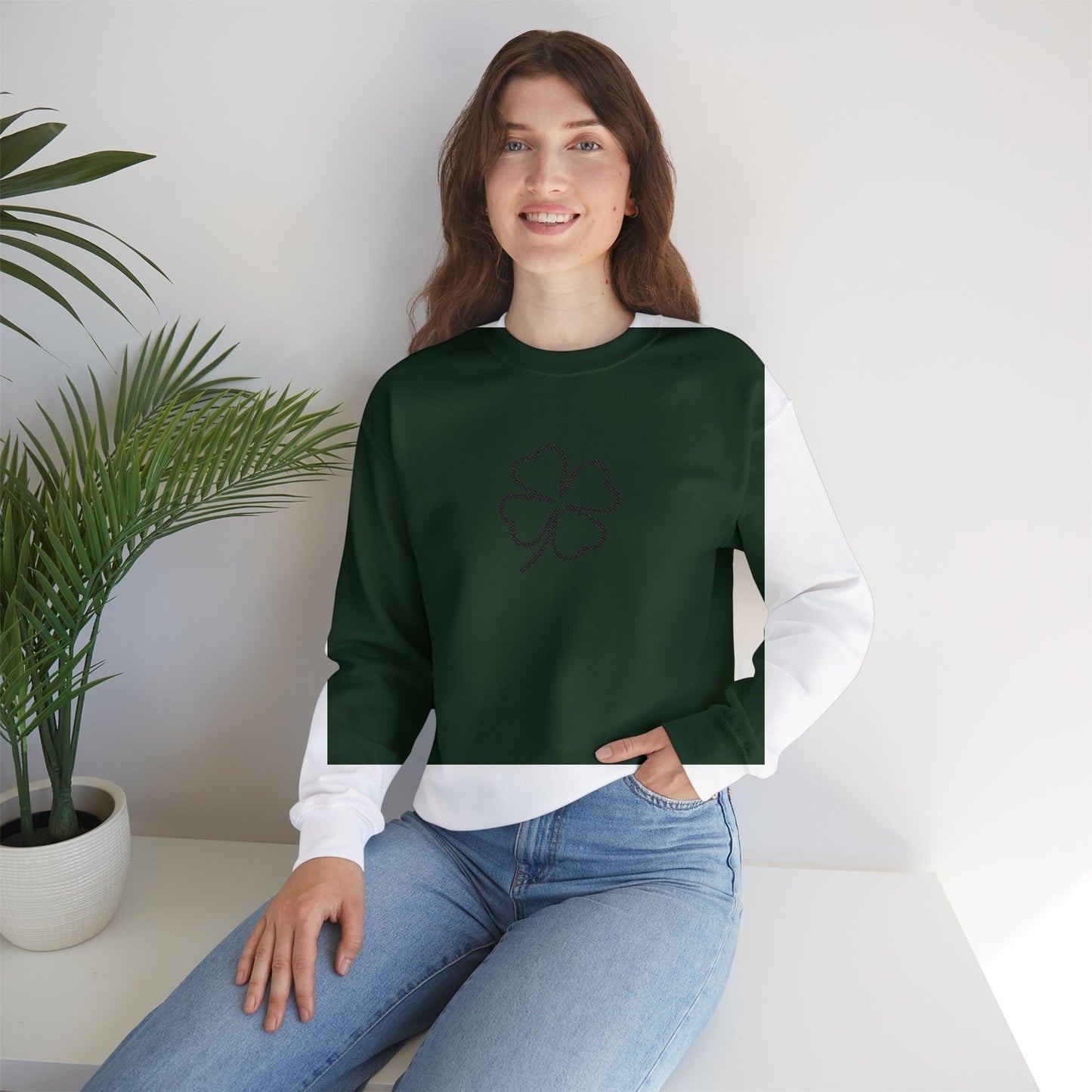 Shamrock Embroidered Crewneck Sweatshirt - Black Stitching